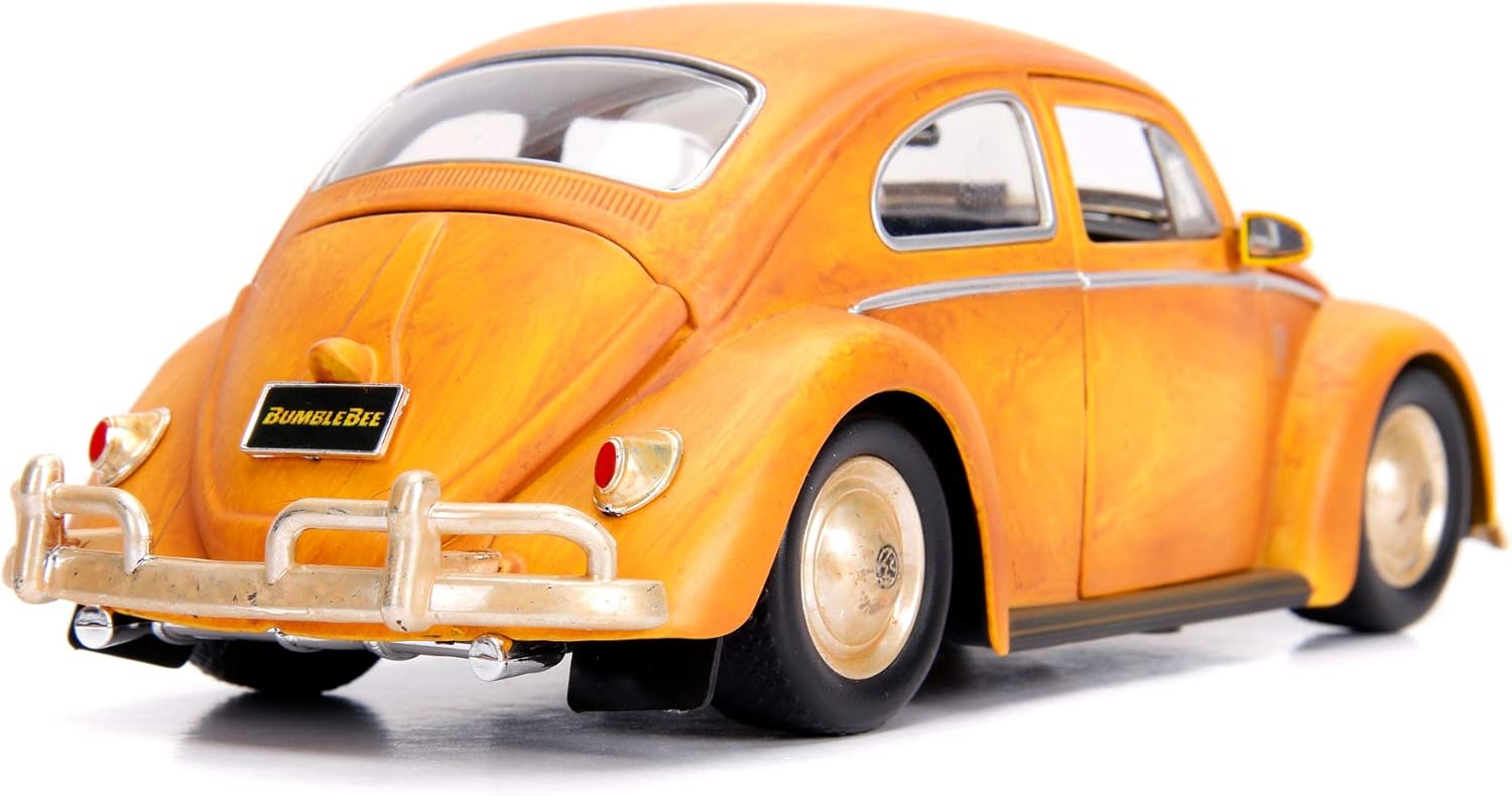 Jada Toys 253115000 Transformers Bumblebee VW Beetle Coche de juguete de fundido, puertas abiertas, bota y capó, figura de Charlie, escala 124,