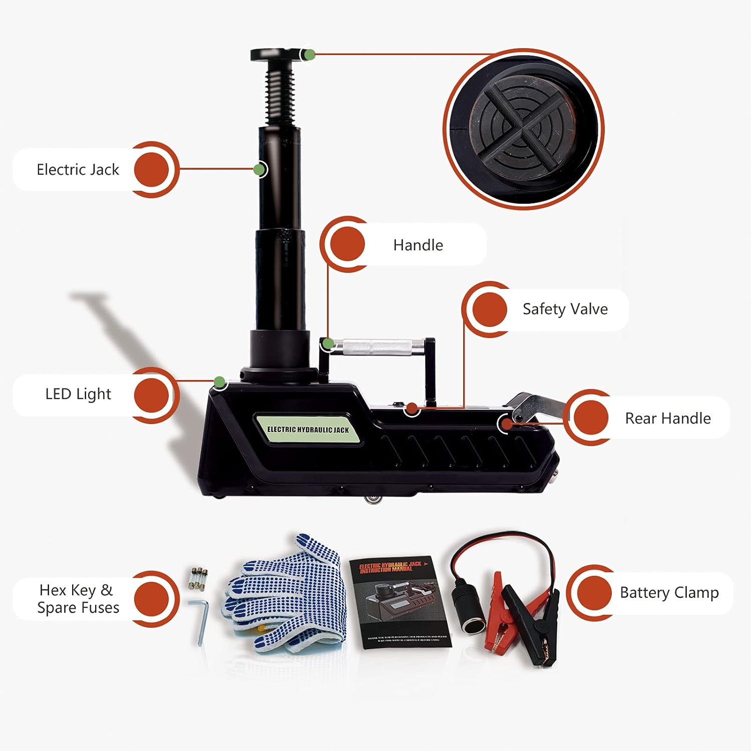 E-HEELP Gato hidráulico para automóvil de 12 V CC, 33000 libras, gato eléctrico de alta resistencia con pantalla LED para cámper, RV, camión,