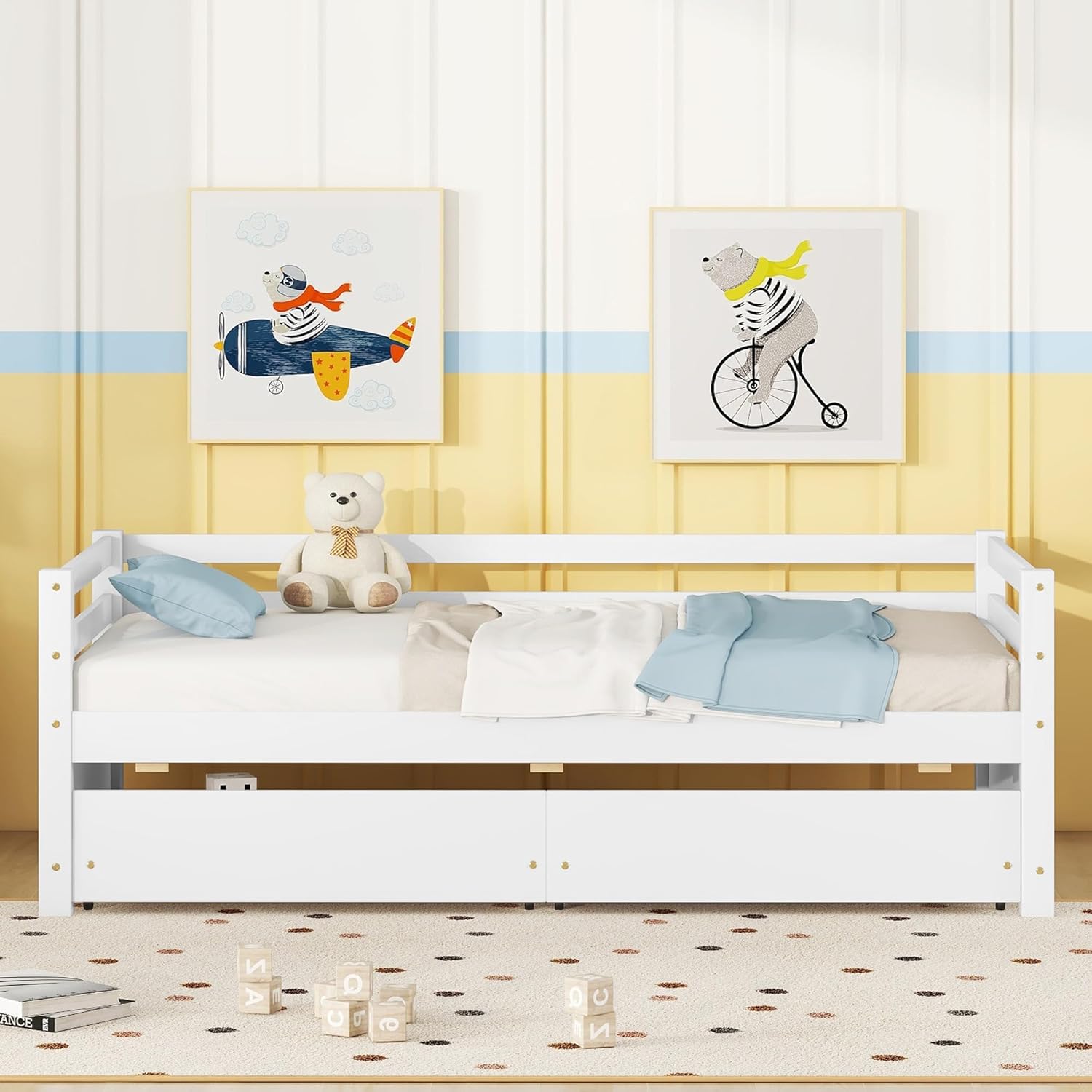 Bellemave Sofá cama individual con dos cajones de almacenamiento, cama individual de madera, marco de sofá cama con cajones de almacenamiento, sofá