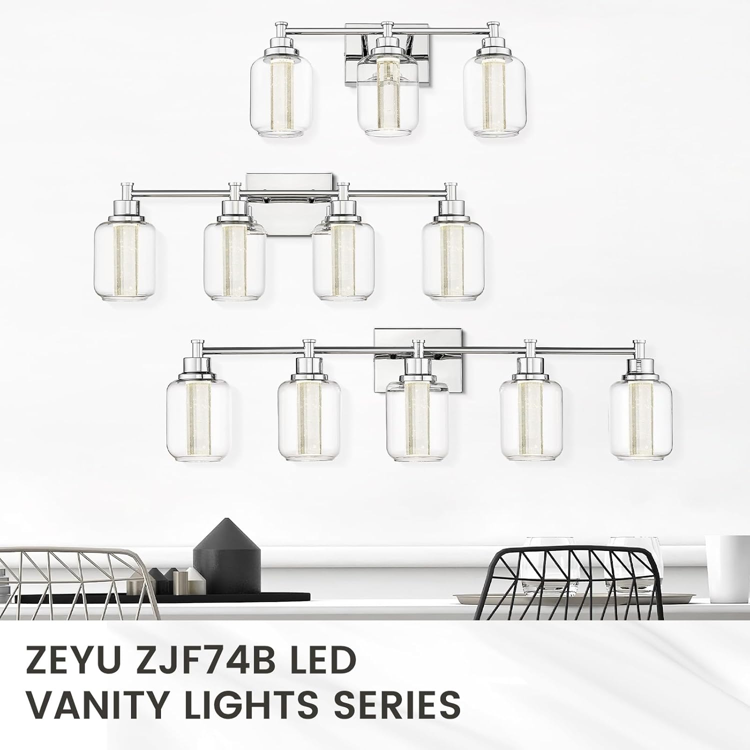 zeyu ZJF74B LED-4W CH – Lámpara de baño de 4 luces, 18 W, con 3 modos de color (3000 K4000 K5000 K), lámpara de pared regulable para baño, acabado