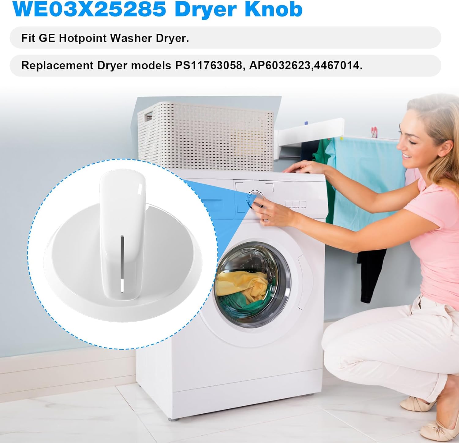 WE03X25285 Secadora Perilla de Control de Reemplazo GE Hotpoint Secador PS11763058 AP6032623 Para GE Secador Perilla Principal