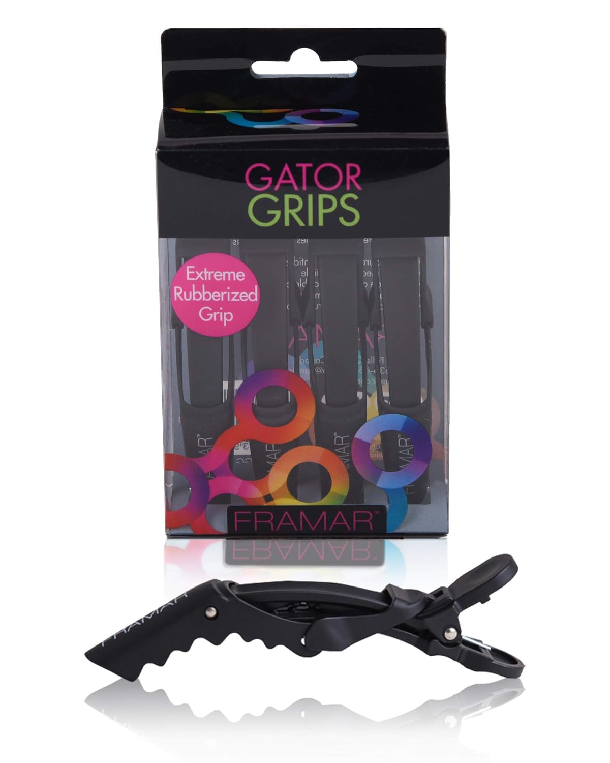 Framar Gator Grips – Juego de 4 pinzas profesionales para el cabello con corte y sección, dientes anchos y duraderas para peluquería