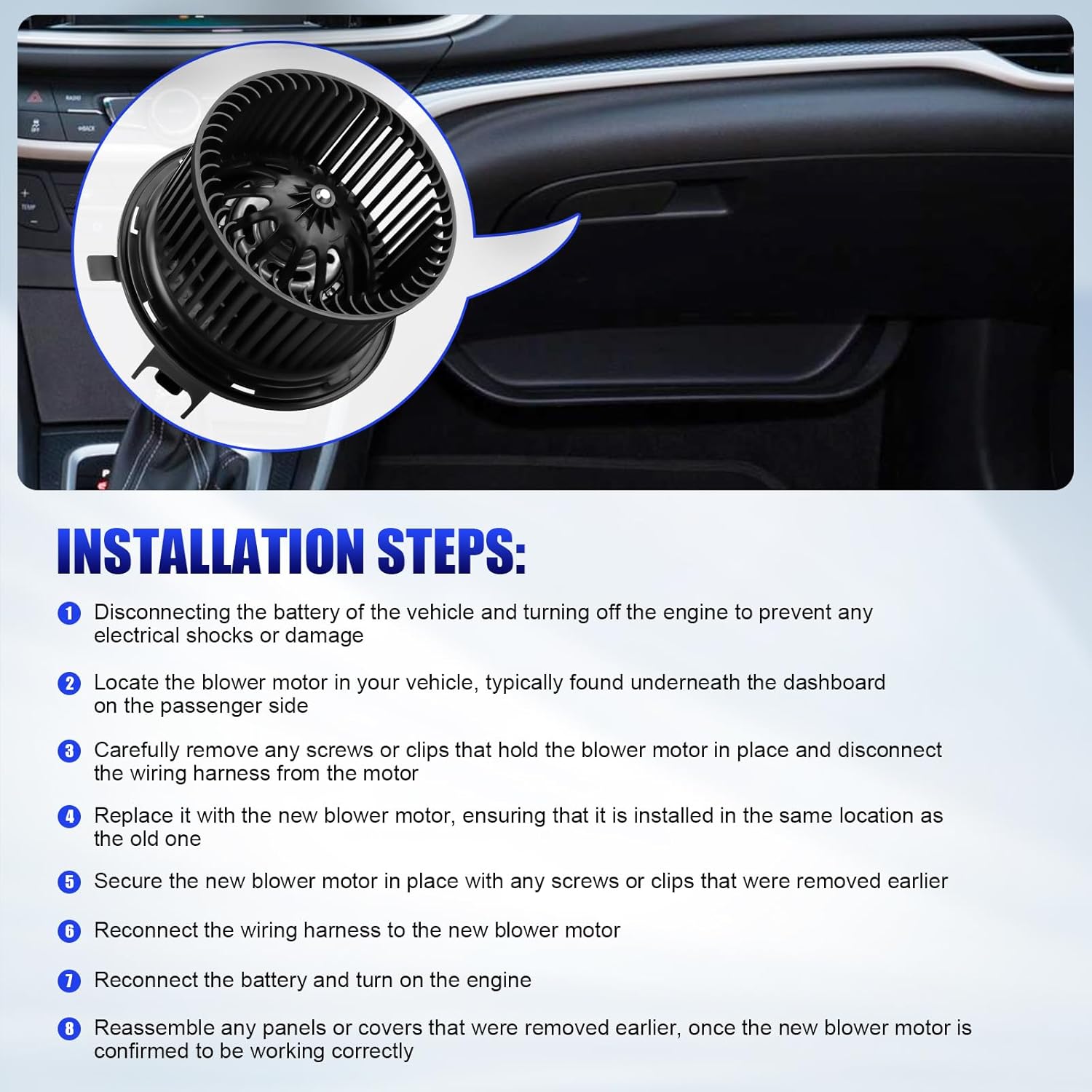 Motor de ventilador de CA con ventilador para Jeep Wrangler TJ Liberty HVAC 2002 2003 2004 2005 2006 Jeep Wrangler TJ Liberty HVAC Calentador