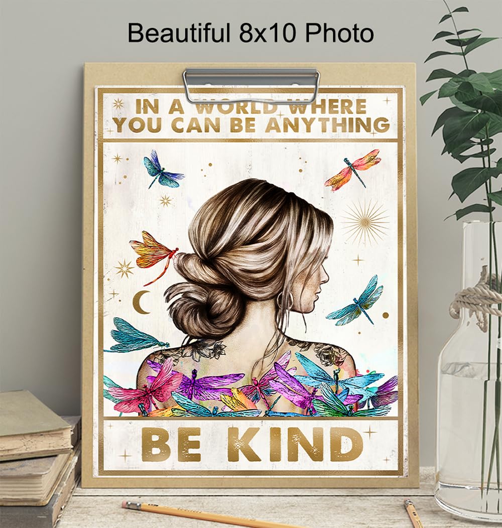 Be Kind Wall Decor for Women – positive Affirmations Dragonfly Inspirational Wall Art – Boho-chic Motivational poster for Woman, Girl – Women’s