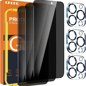 QHOHQ Paquete de 3 protectores de pantalla de privacidad para iPhone 15 Pro Max 6.7 pulgadas con 3 protectores de lente de cámara, película de QHOHQ Paquete de 3 protectores de pantalla de privacidad para iPhone 15 Pro Max 6.7 pulgadas con 3 protectores de lente de cámara, película de