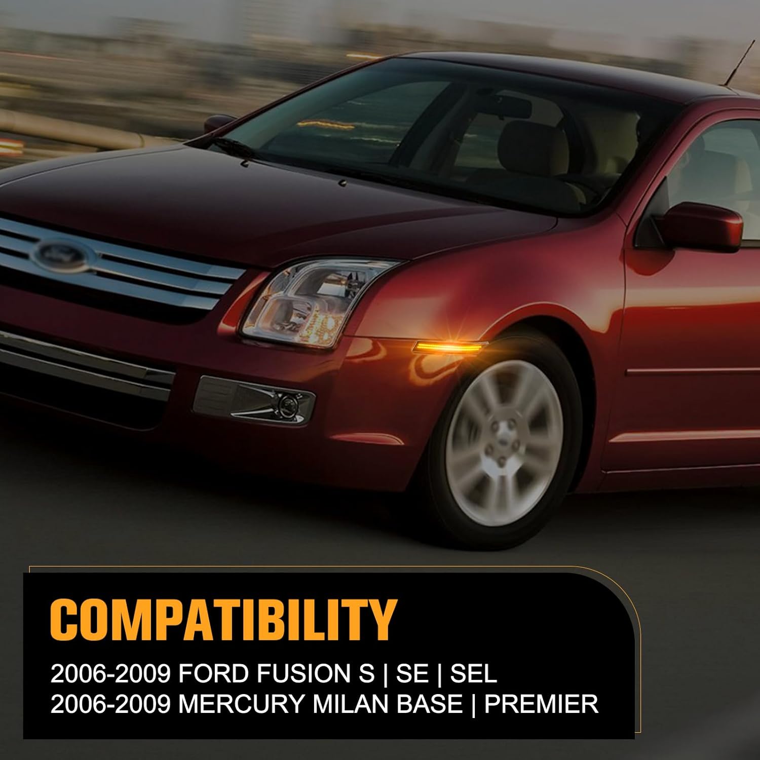 Gempro Luces LED para parachoques delantero lateral para Ford Fusion 2006-2009, luces de señal de estacionamiento, lente ahumada, 2 unidades