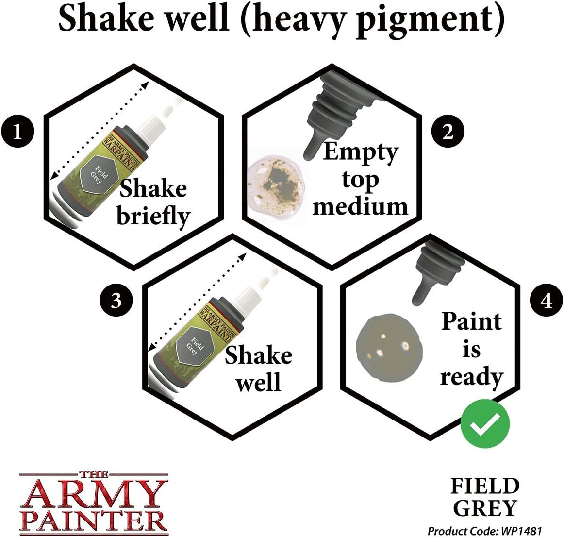 The Army Painter Field Grey Warpaint – Pintura acrílica no tóxica a base de agua muy pigmentada para juegos de rol de mesa, juegos de mesa y juegos