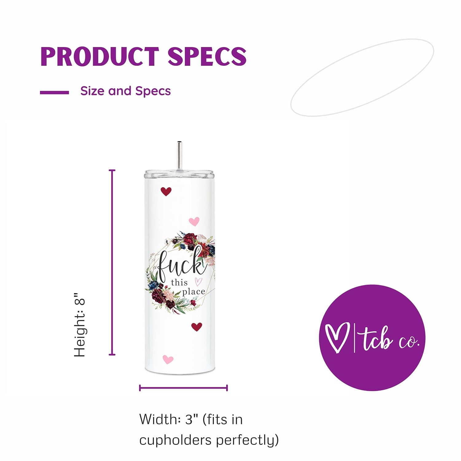 Fuck This Place Funny Gift For Coworker 20 oz Stainless Steel Skinny Tumbler With Clear Lid and Metal Straw