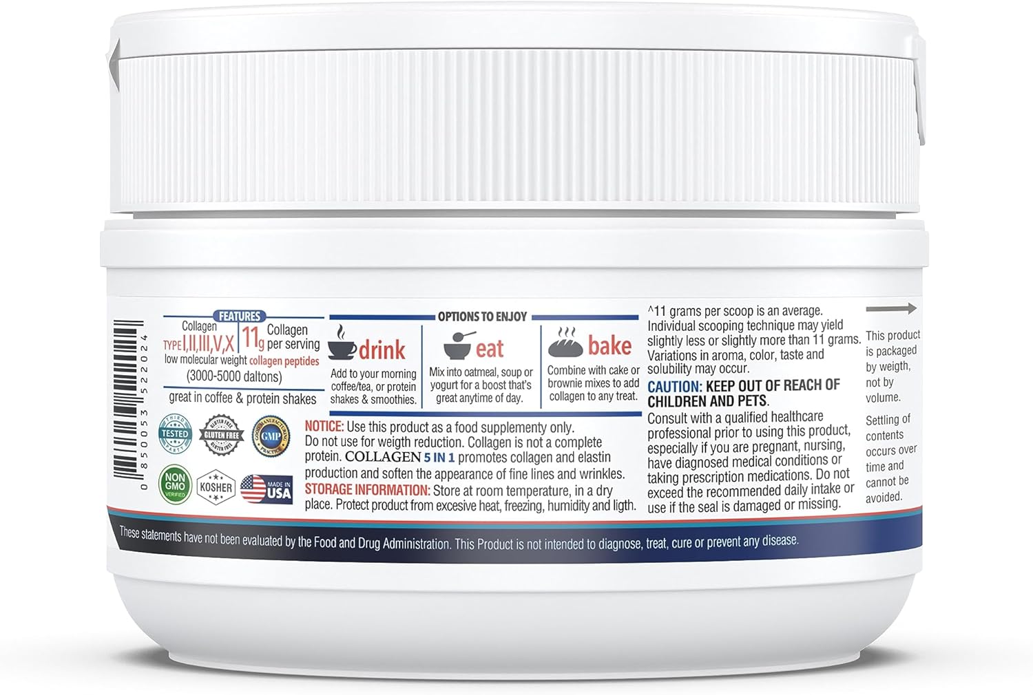 KAPPA NUTRITION Complejo de colágeno – Tipo I, II, III, V, X, alimentado con pasto, sin OMG, 30 porciones