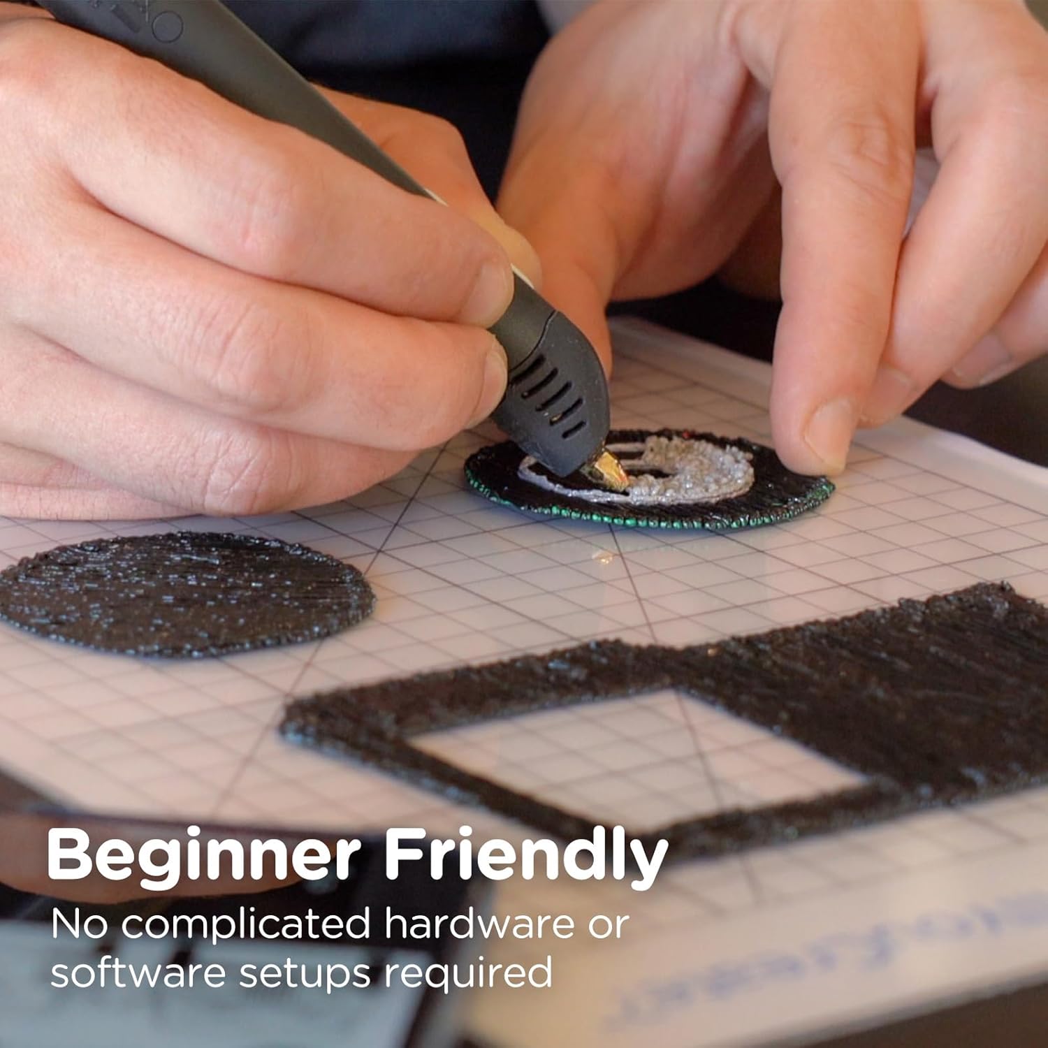 3Doodler Bolígrafo de impresión 3D Flow para adolescentes, adultos y creadores. – Negro – con filamentos de recarga gratis + libro de plantillas +
