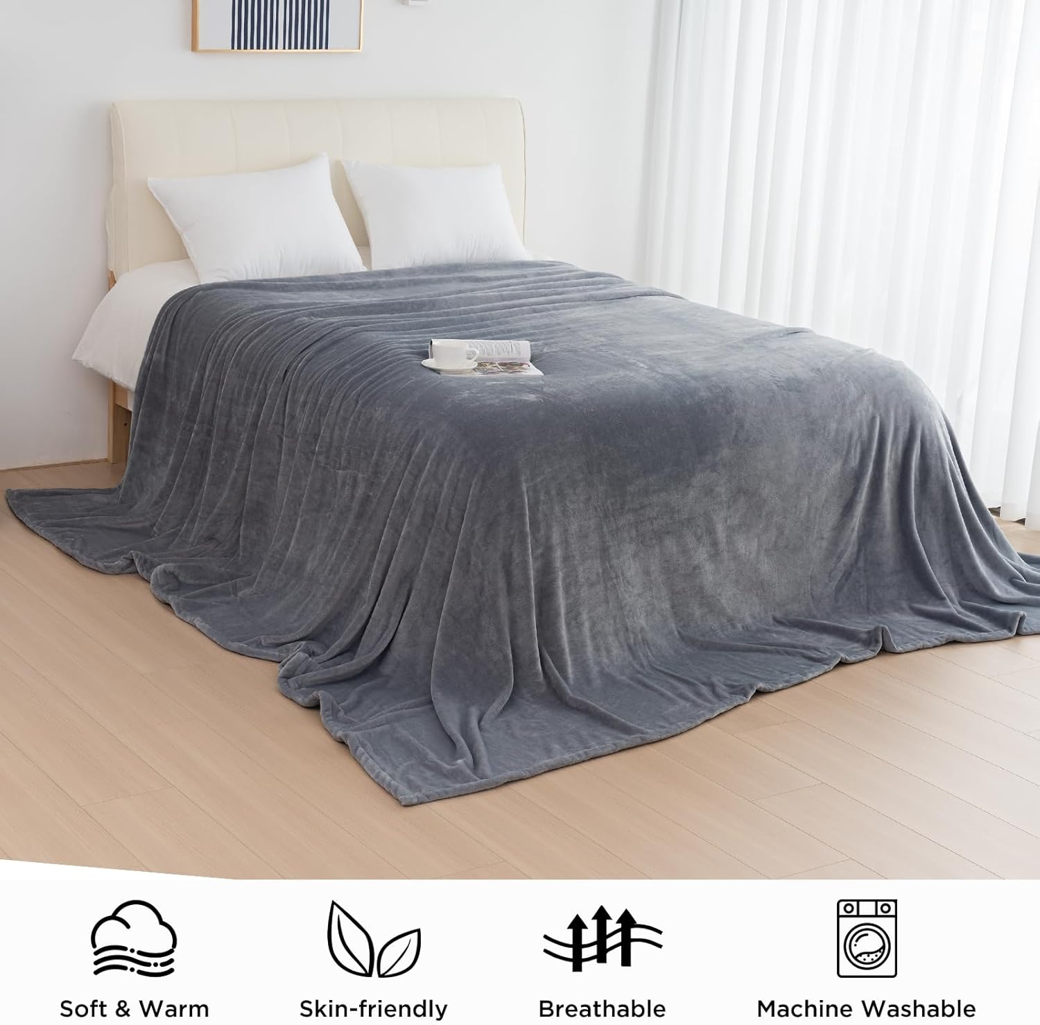 HOMFINE Manta de forro polar súper grande  Manta de gran tamaño King de 140 x 140 pulgadas, suave y acogedora manta de franela extra grande de 15.58