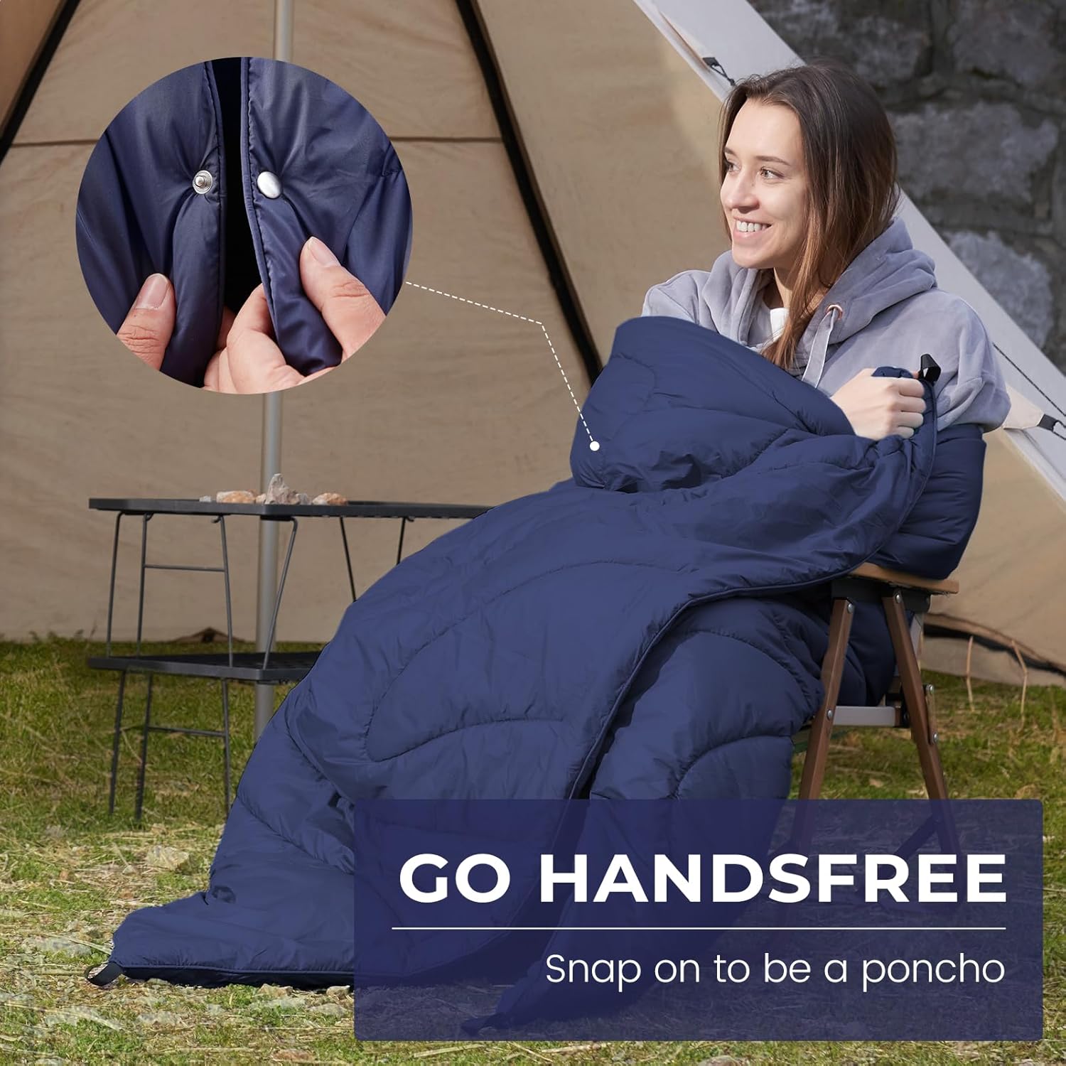 Snuggle Sac Manta de campamento para exteriores, plegable, impermeable, cálida, para senderismo, estadio, ligera, compacta, para viajes, playa,
