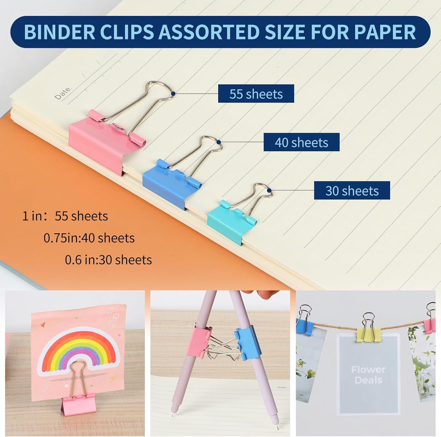 Clips de papel y clips para carpetas de varios tamaños, soporte de clip de papel pequeño y grande, juego de suministros de oficinaorganizadores de