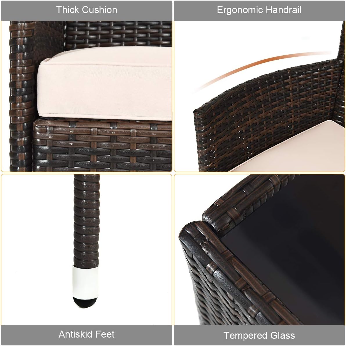 Juego de sofá de patio de 4 piezas, juego de conversación de mimbre con respaldo curvado ergonómico, juego de muebles de ratán para patio con cojín