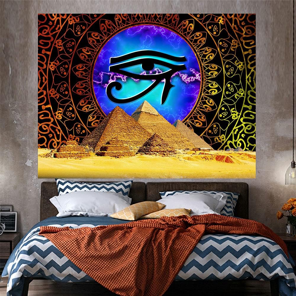 Aidatain Tapiz de pirámide egipcia, bohemio, mandala de ojos misteriosos, tapiz de pared, 60 x 40 pulgadas, tapiz artístico grande de franela para