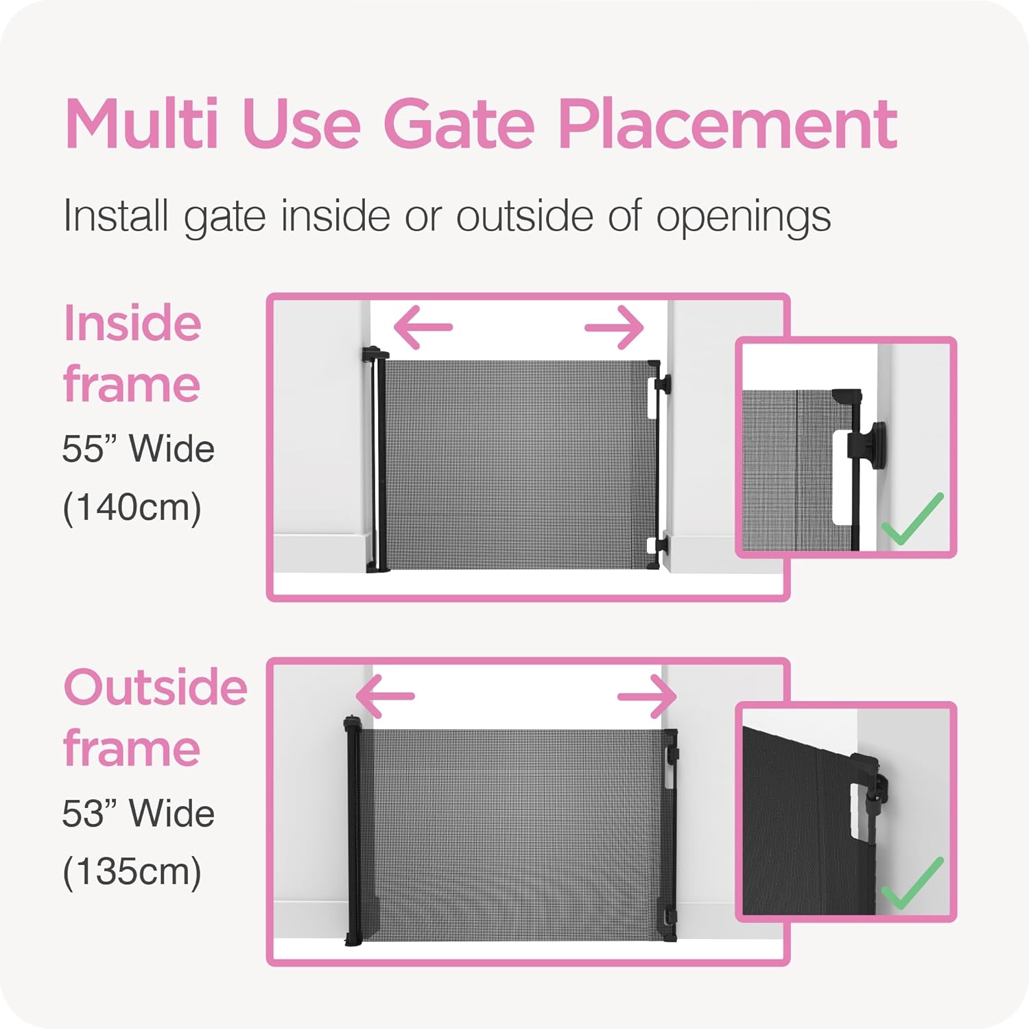 Puerta retráctil para bebé Perma Child Safety de 33 pulgadas de alto x 55 pulgadas de ancho, malla, para escaleras, puertas, perros, mascotas,