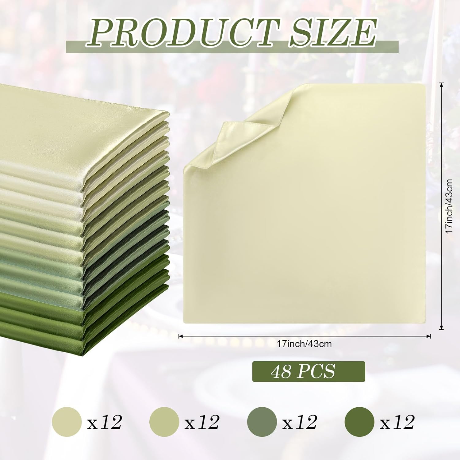 Buryeah Paquete de 48 servilletas cuadradas de satén de 17 x 17 pulgadas, servilletas cuadradas de tela suave y sedosa para bodas, banquetes,