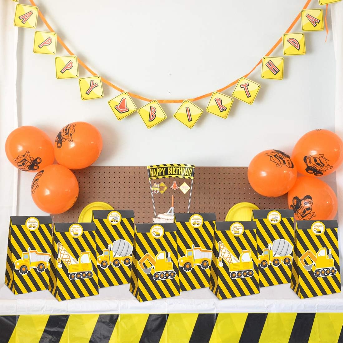Paquete de 24 bolsas de fiesta de construcción con calcomanías de agradecimiento, suministros de fiesta temática de construcción, bolsas de regalo