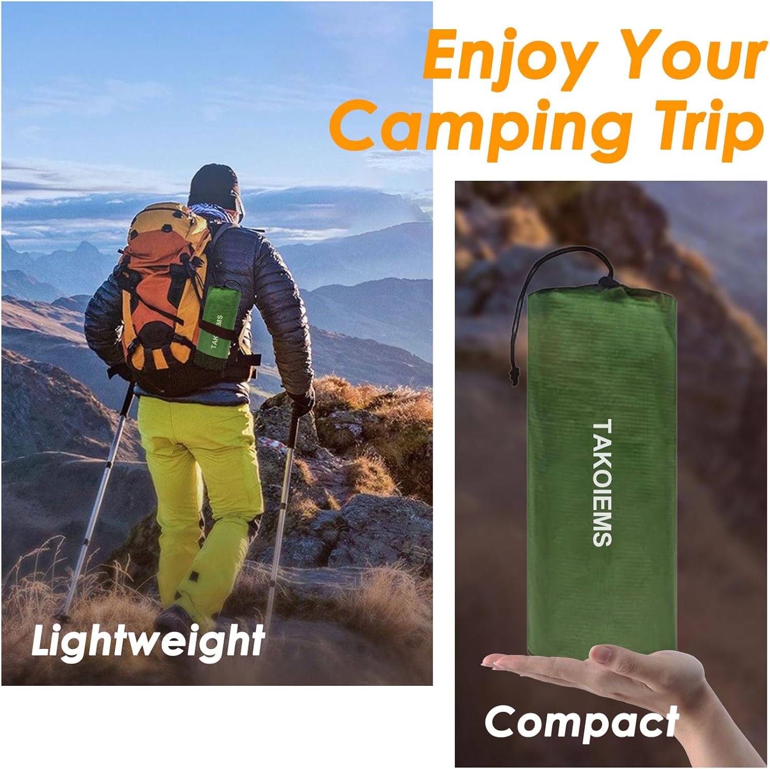 Colchoneta de dormir para camping, colchoneta inflable ultraligera compacta con bomba de pie incorporada, almohadillas de dormir para mochileros,