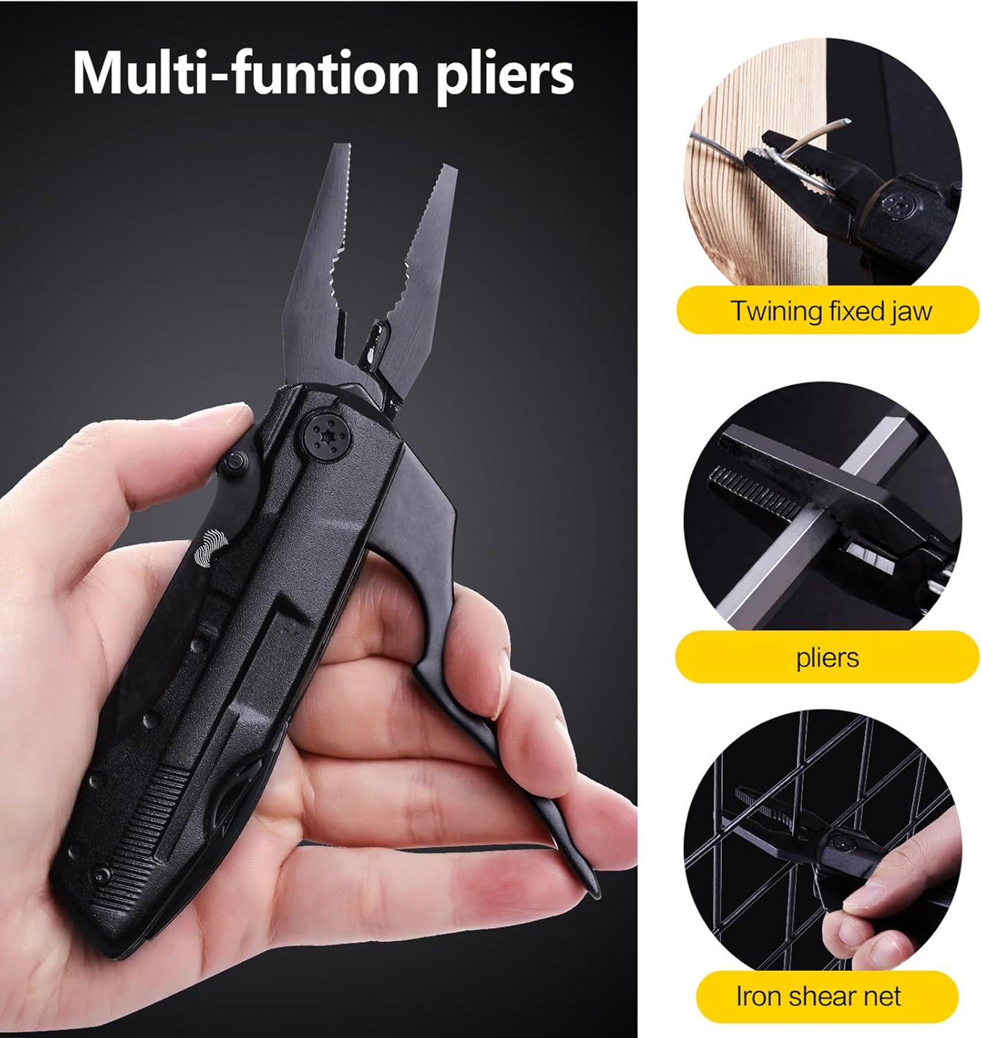 Juego de cuchillos de bolsillo multiherramienta 14 en 1, alicates tácticos multiherramienta con funda de nailon para exteriores, campamento, pesca,