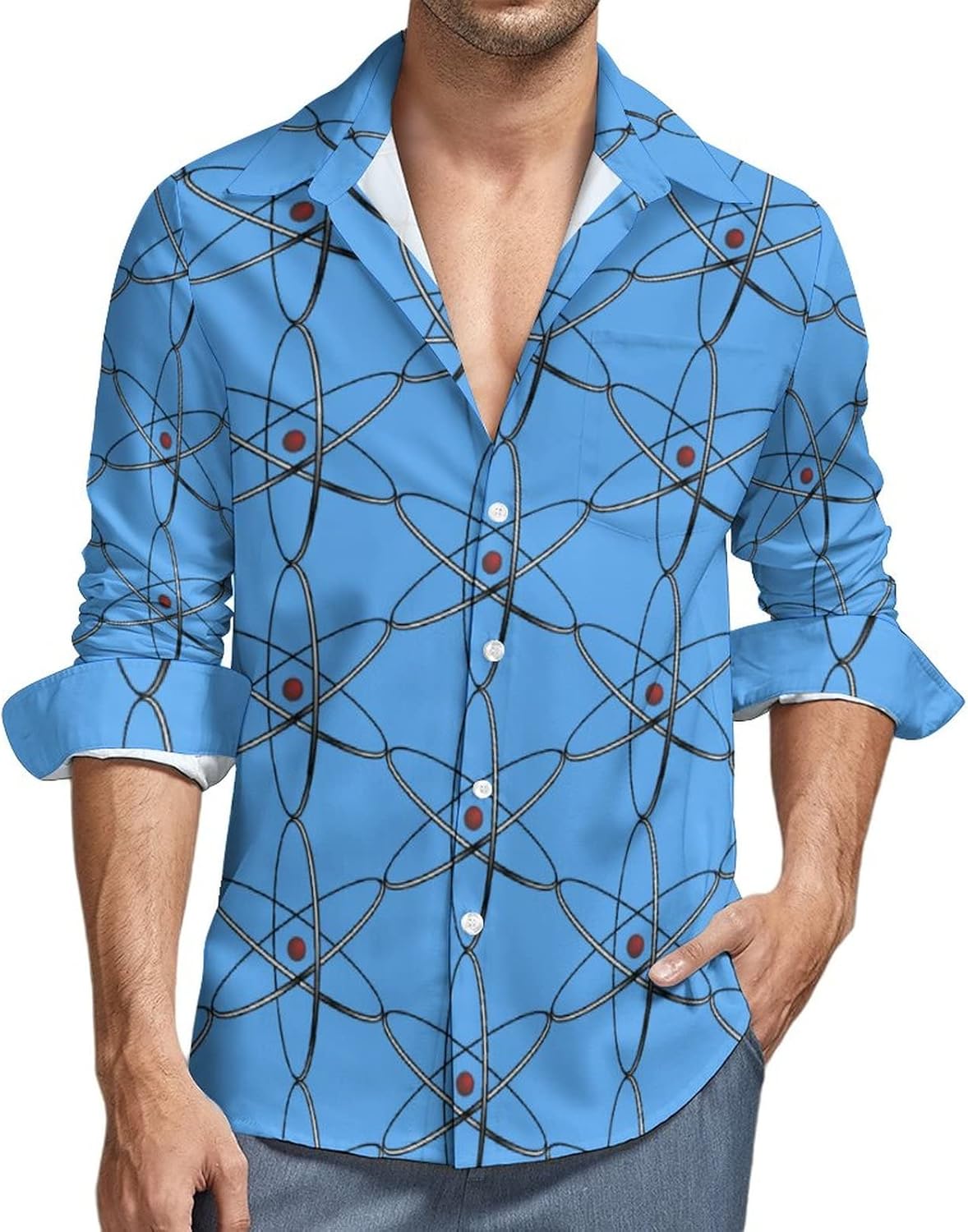 Physics Science Long Sleeve Shirts for Men Button Up Loose Fit Shirt Casual Blouse Top
