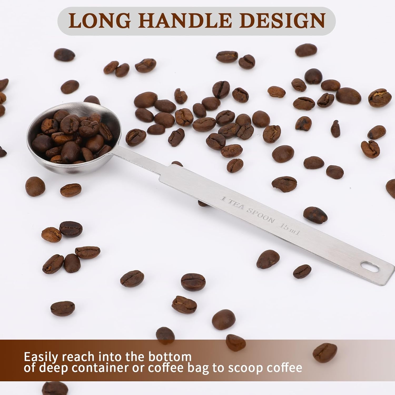 Cuchara medida de 0.5 fl oz (1 TPSP) Cuchara de café de acero inoxidable para café molido, mini cuchara medidora de café, cuchara de mango largo,