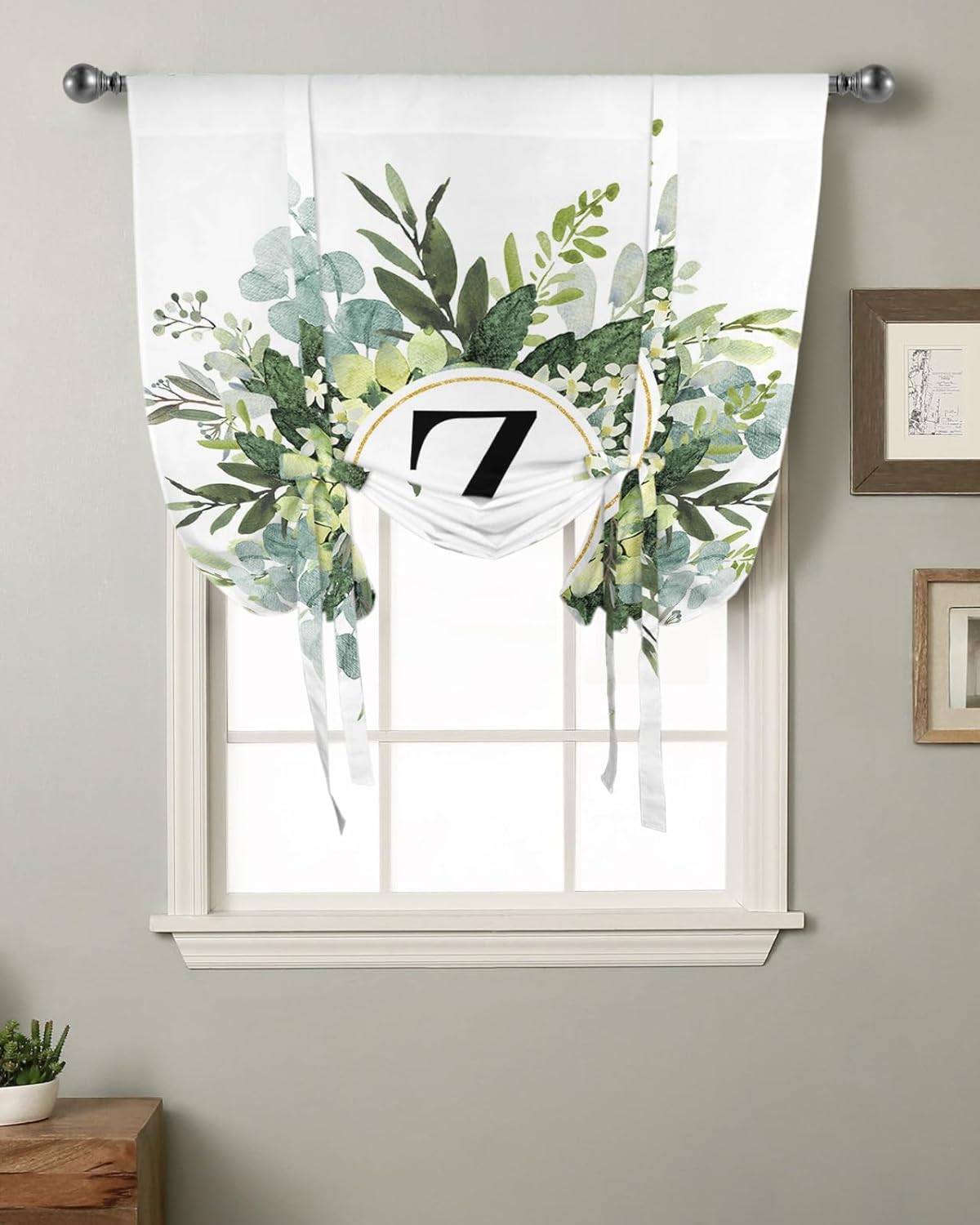 Cortinas de amarre con hojas de eucalipto para cocina, sala de estar, aislamiento térmico, ajustable, panel de bolsillo para cortinero, para ventana