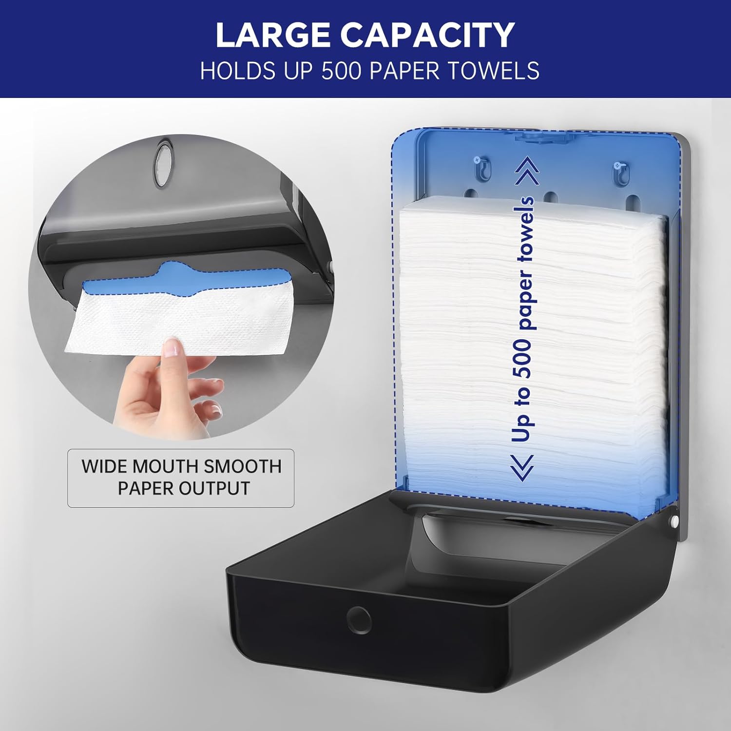 Kordory Dispensador de toallas de papel de montaje en pared, multiplieguetriple plegado, dispensador de toallas plegable en C, soporte de papel