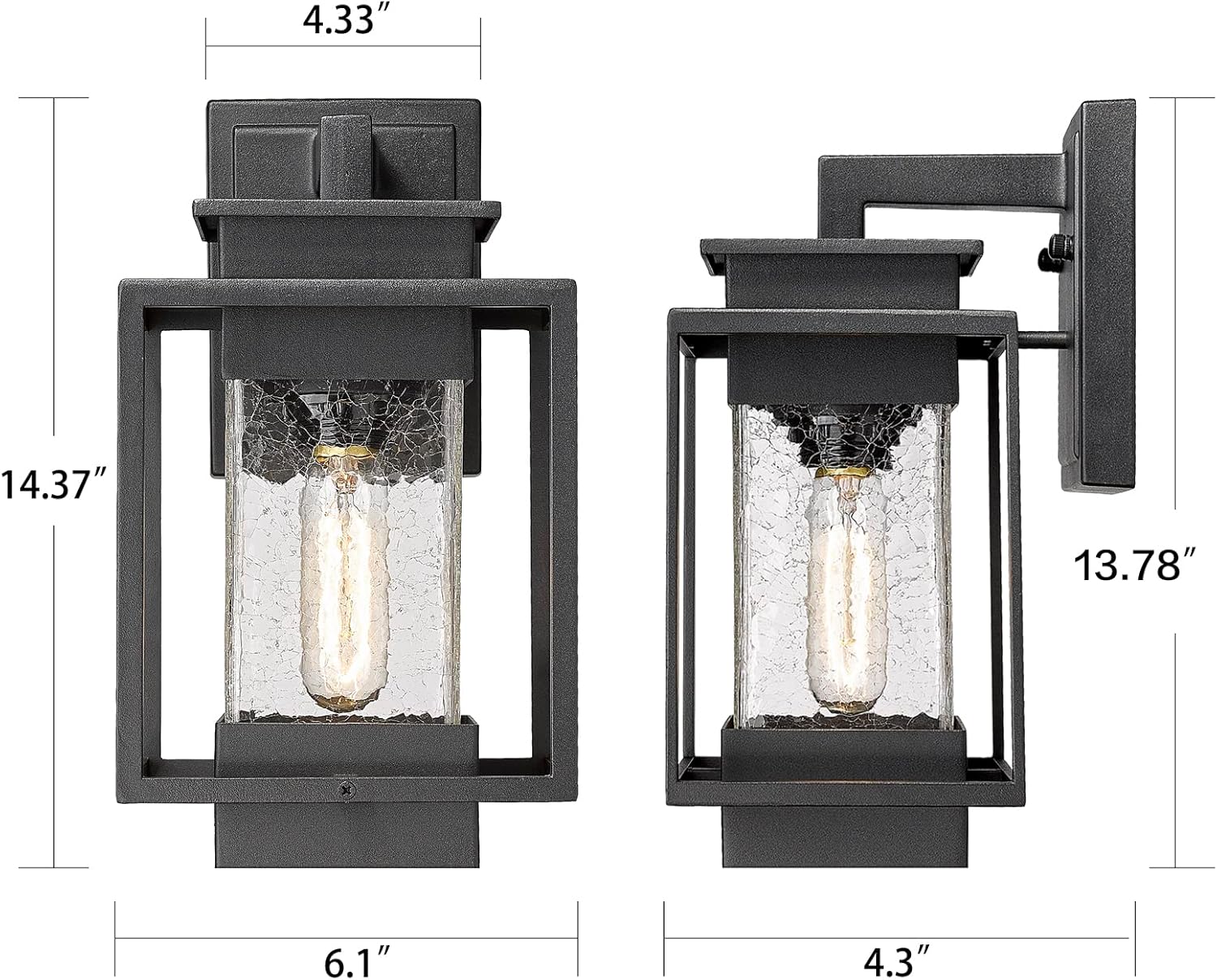 Juego de 3 luces para exteriores, juego de 3 luces a juego, luz de pared al aire libre, luces colgantes para porche al aire libre con cristal