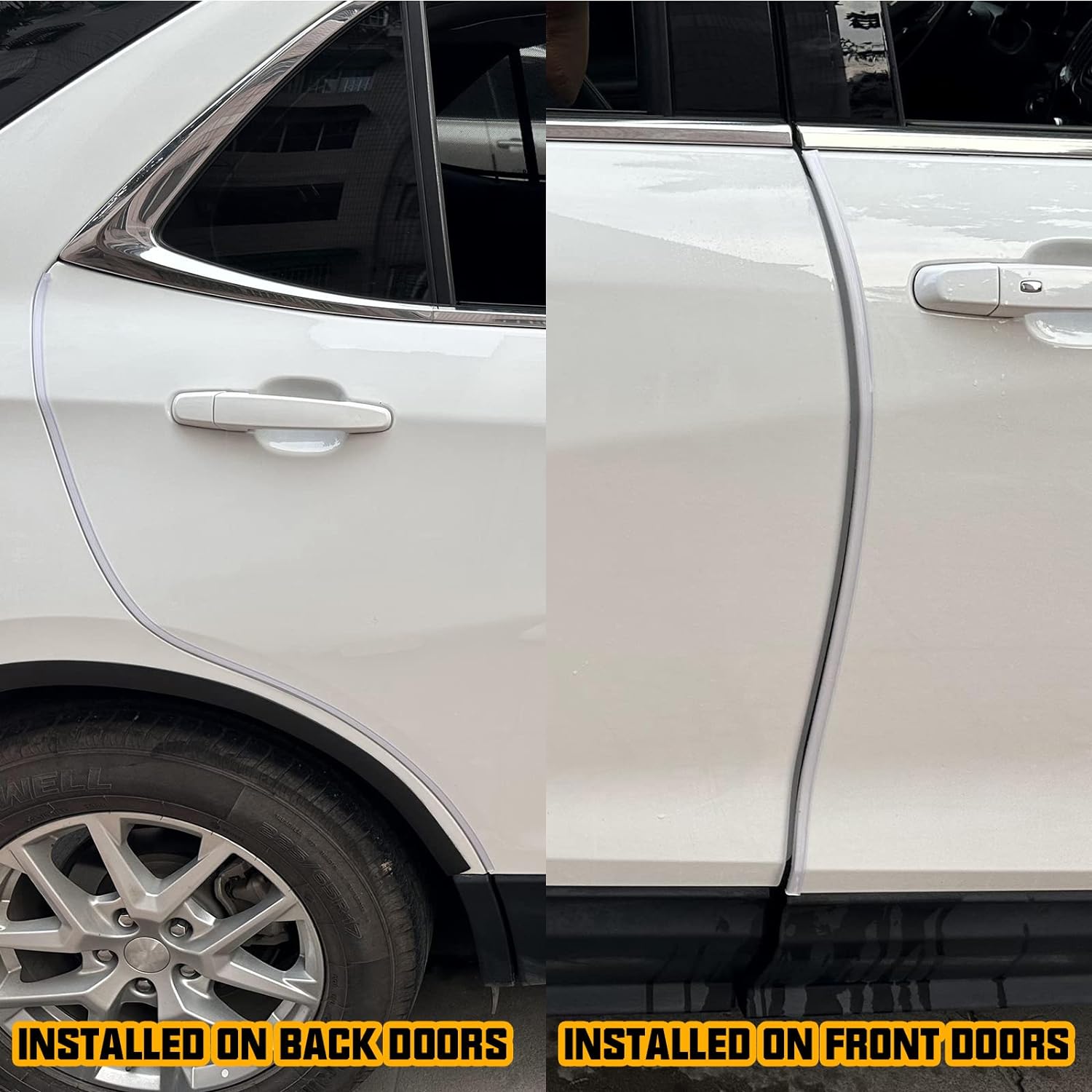 Winunite Protectores de borde de puerta de automóvil transparentes de 16.4 pies, se adaptan a la mayoría de vehículos, PVC autoadhesivo, en forma de