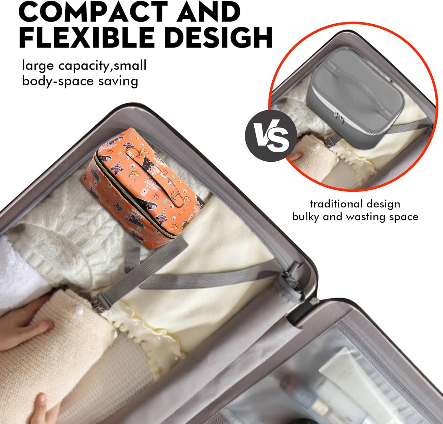 Bolsa de maquillaje portátil que se abre plana para un fácil acceso, bolsa de cosméticos impermeable, bolsa de aseo personal, accesorios de viaje