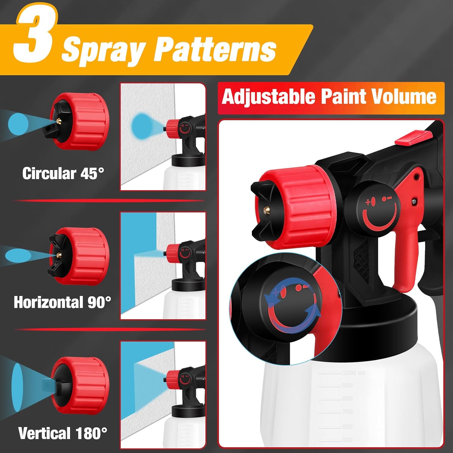 Pulverizador de pintura, pistola de pulverización HVLP de 700 W con 6 boquillas y 3 patrones, pulverizadores de pintura para interiores y exteriores