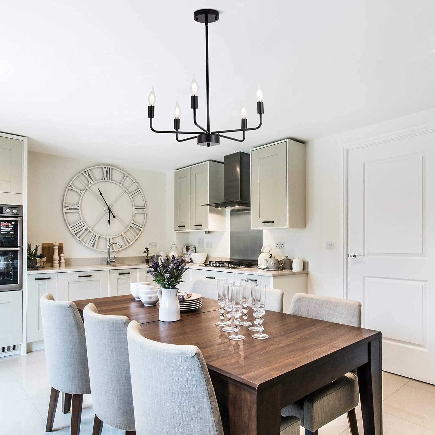 SHANSRUI Candelabro negro mate moderno estilo casa de campo, lámpara de techo contemporánea, 5 luces, lámparas colgantes para dormitorio, sala de