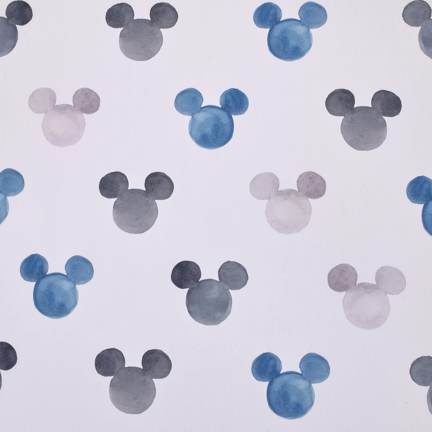 Disney Mickey Mouse – Sábana bajera ajustable de poliéster con orejas de Mickey en acuarela negra, blanca y azul