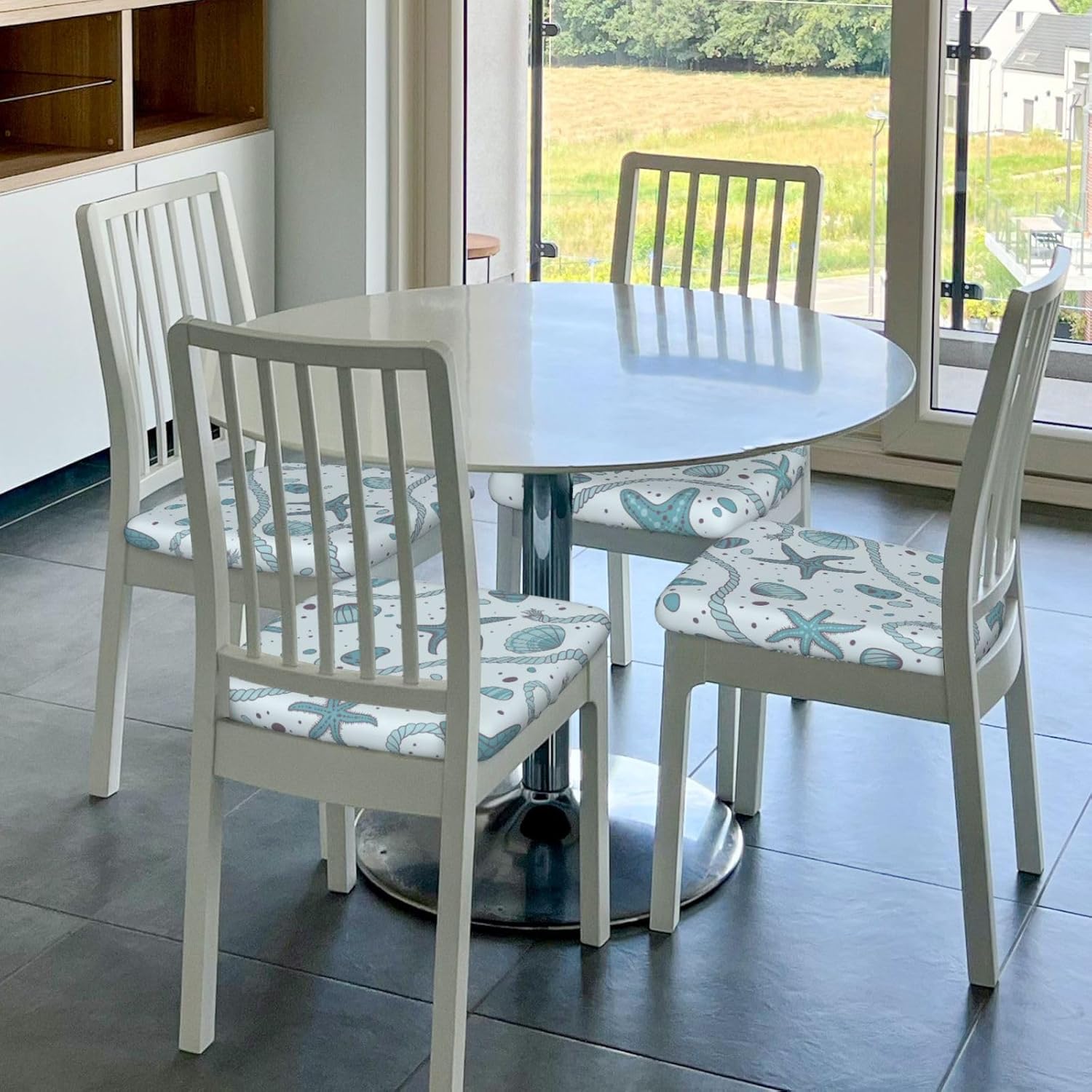 Seastars Seashells – Fundas de cojín para sillas de comedor, extraíbles y lavables, fundas reutilizables para sillas de comedor, juego de 2 fundas