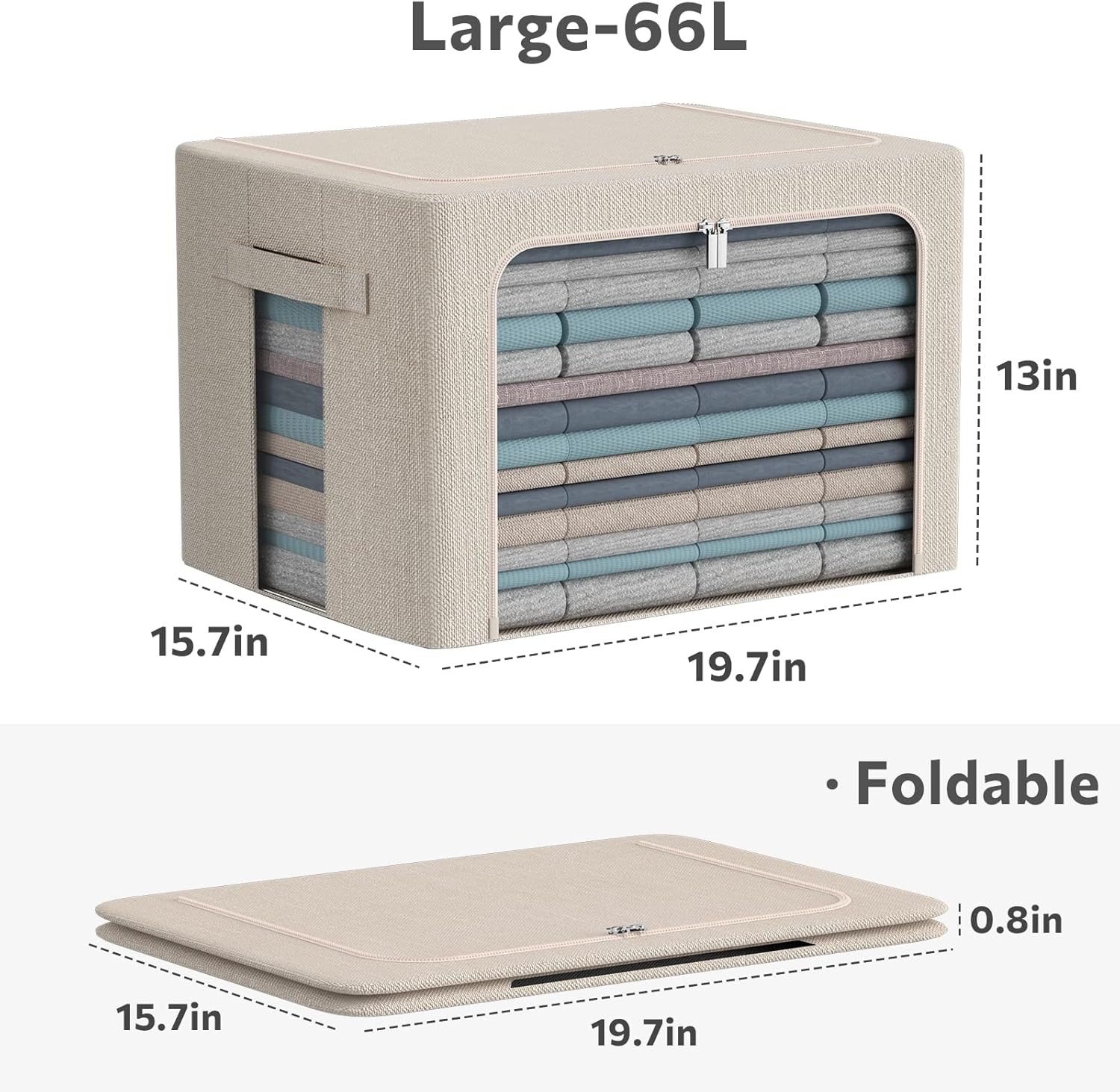 Paquete de 3 contenedores plegables de almacenamiento, caja de almacenamiento de tela de lino, apilable, organizador de ropa con ventana