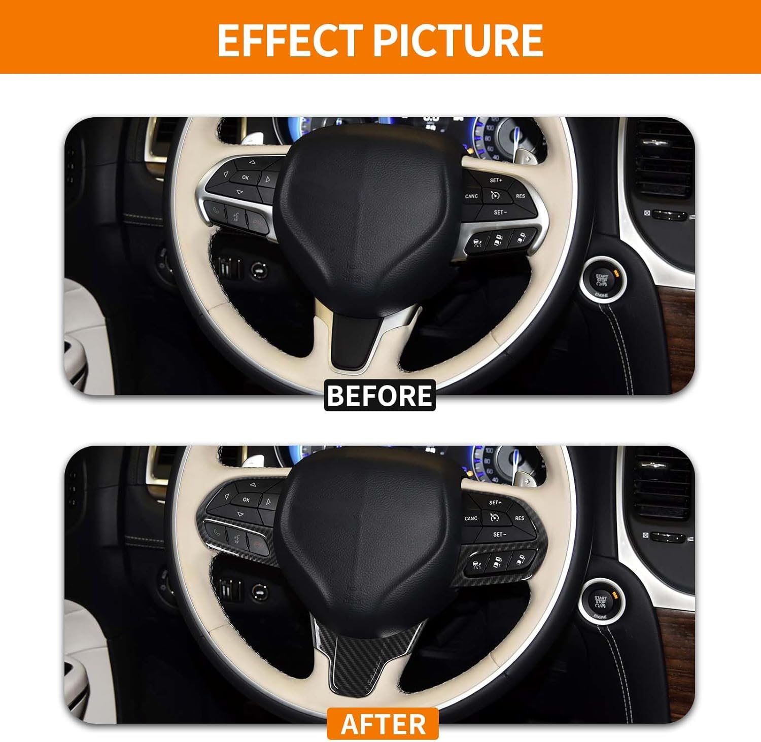 RT-TCZ Para Chrysler 300C Volante Trim Compatible con Chrysler 300C Pacifica 2015 Up Fibra de Carbono Interior Accesorios 3 unids