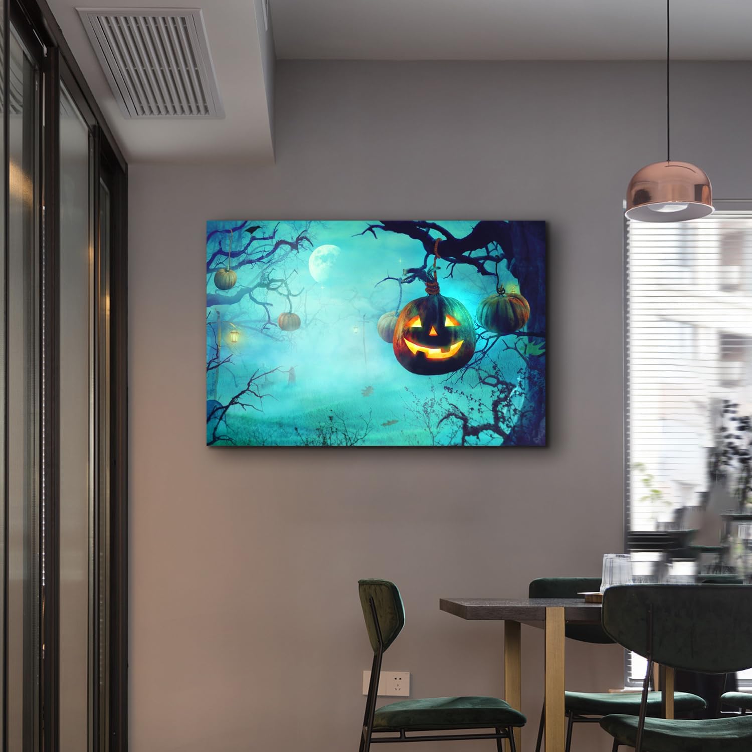 ZKBX – Arte para pared de Halloween, decoración de calabaza, pósteres de bosque lunar, imágenes de noche de bosque oscuro de miedo, impresión en