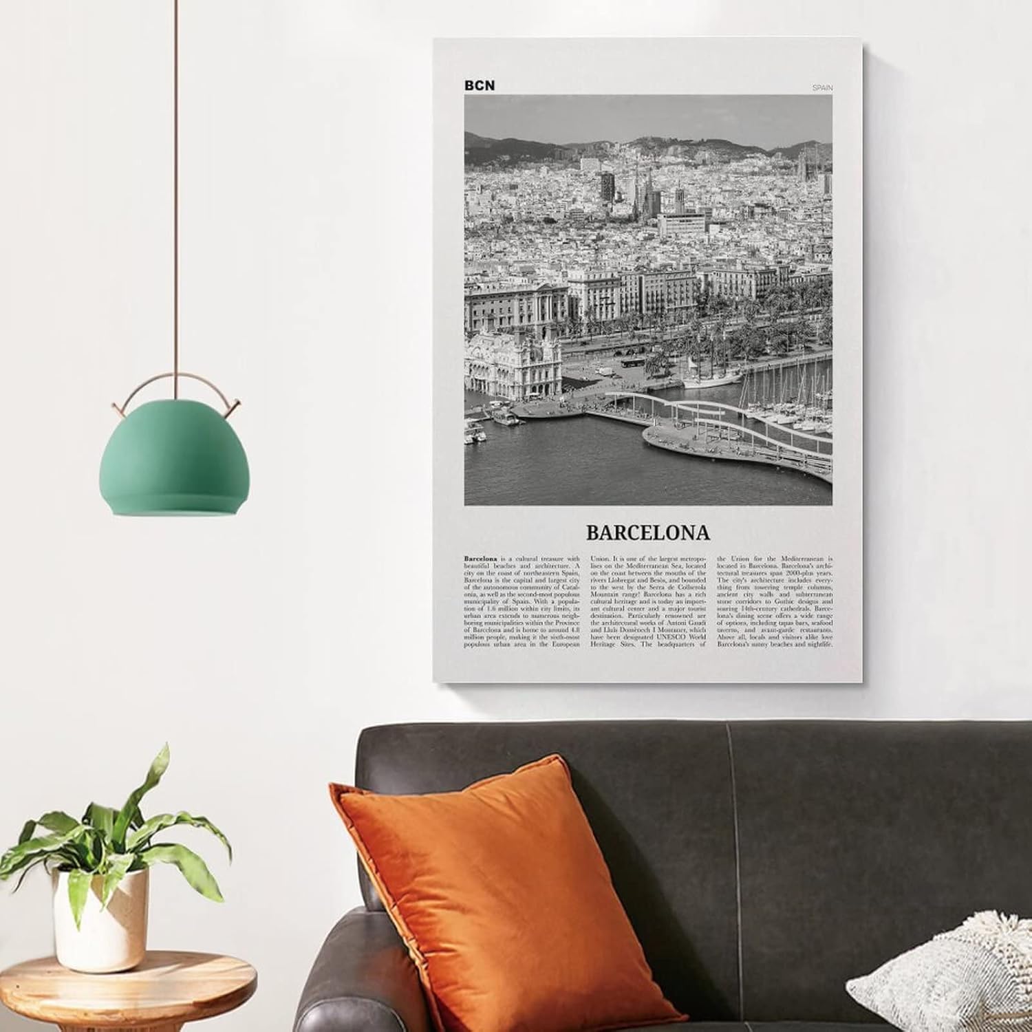 Barcelona – Póster de pared con estampado de océano blanco y negro, póster de Barcelona, foto de Barcelona, lienzo de Barcelona, póster de pared