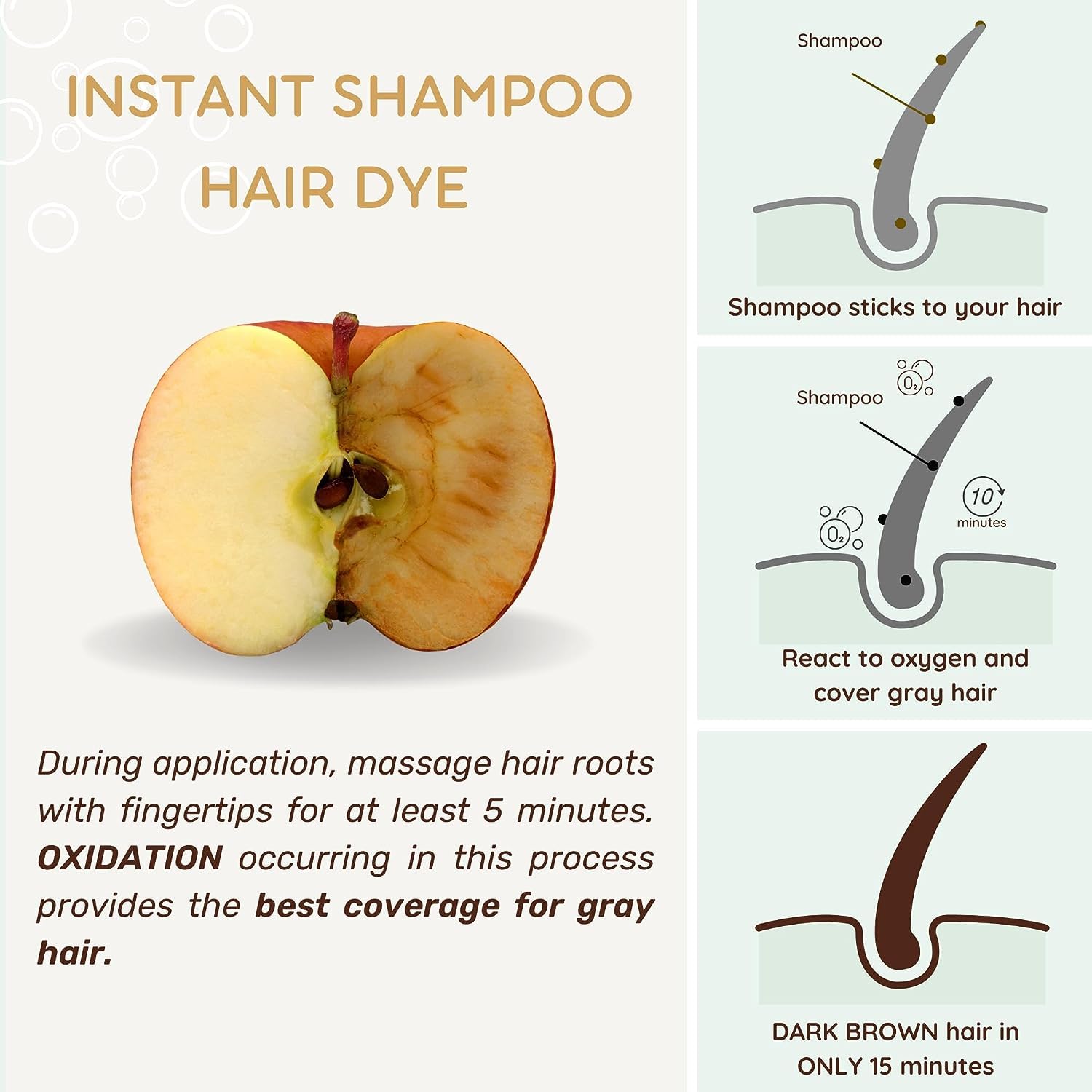 Champú de tinte para el cabello castaño oscuro, 13.5 fl oz, 100% cobertura de canas en minutos, champú de color de cabello sin amoníaco, cabello