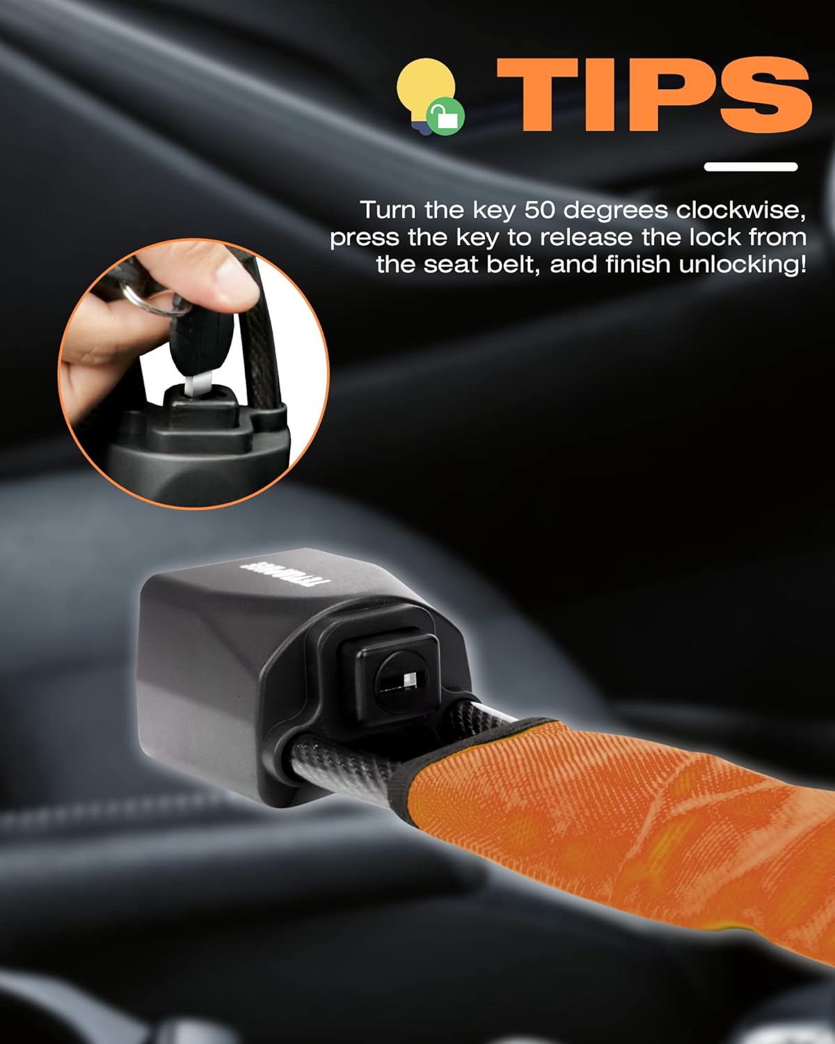 Tevlaphee Cerradura antirrobo del volante con 3 llaves, naranja, tipo de cerradura de llave