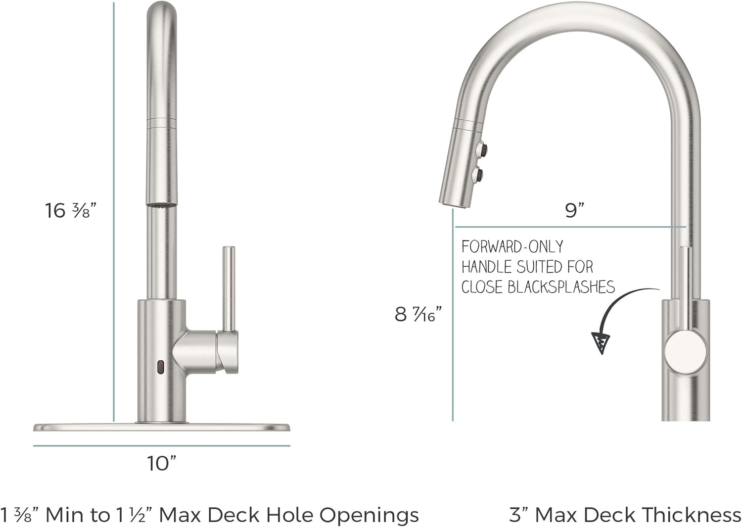 Pfister LG529ESAS Stellen React Touch-Free 1 – Grifo de cocina electrónico extraíble sin contacto con 1 manija, incluye placa decorativa con junta