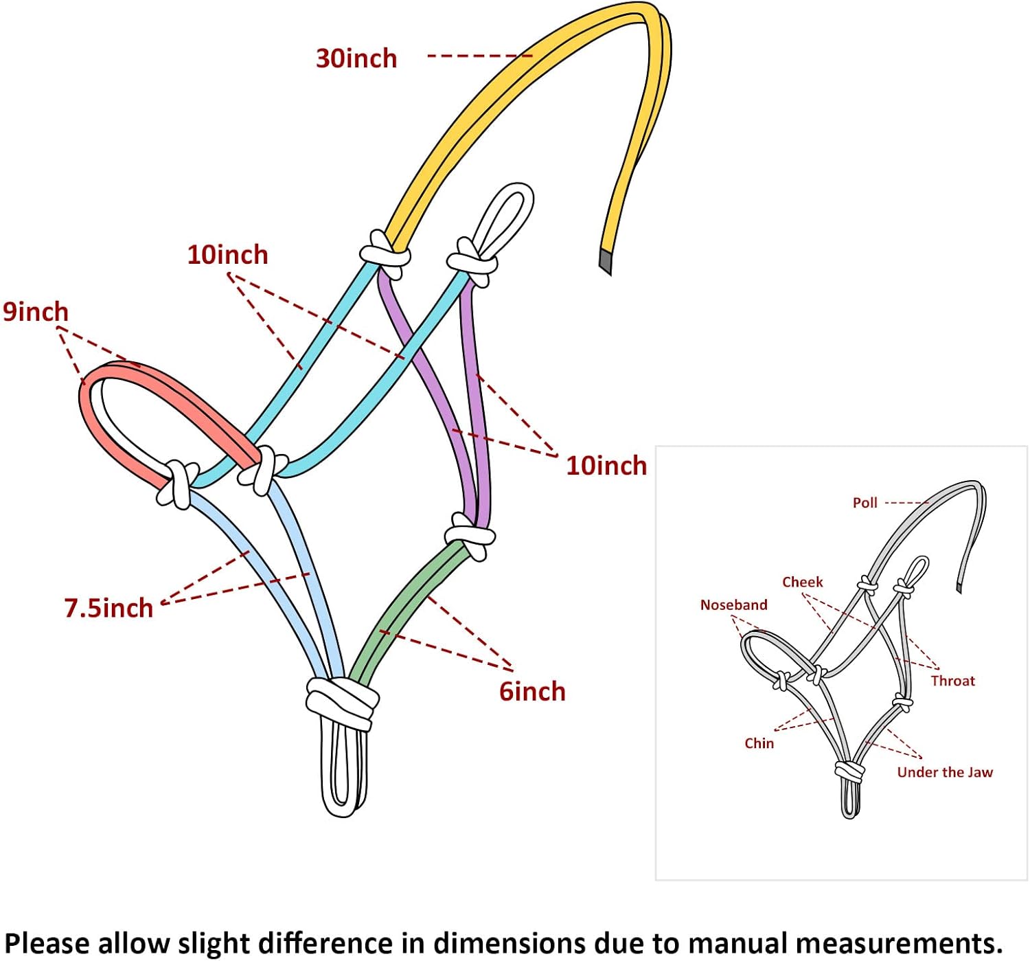 Harrison Howard Cabestro de cuerda para caballos súper resistente cuerda de caballo con 2 nudos de 14 pulgadas de cordón halter rígido estándar azul