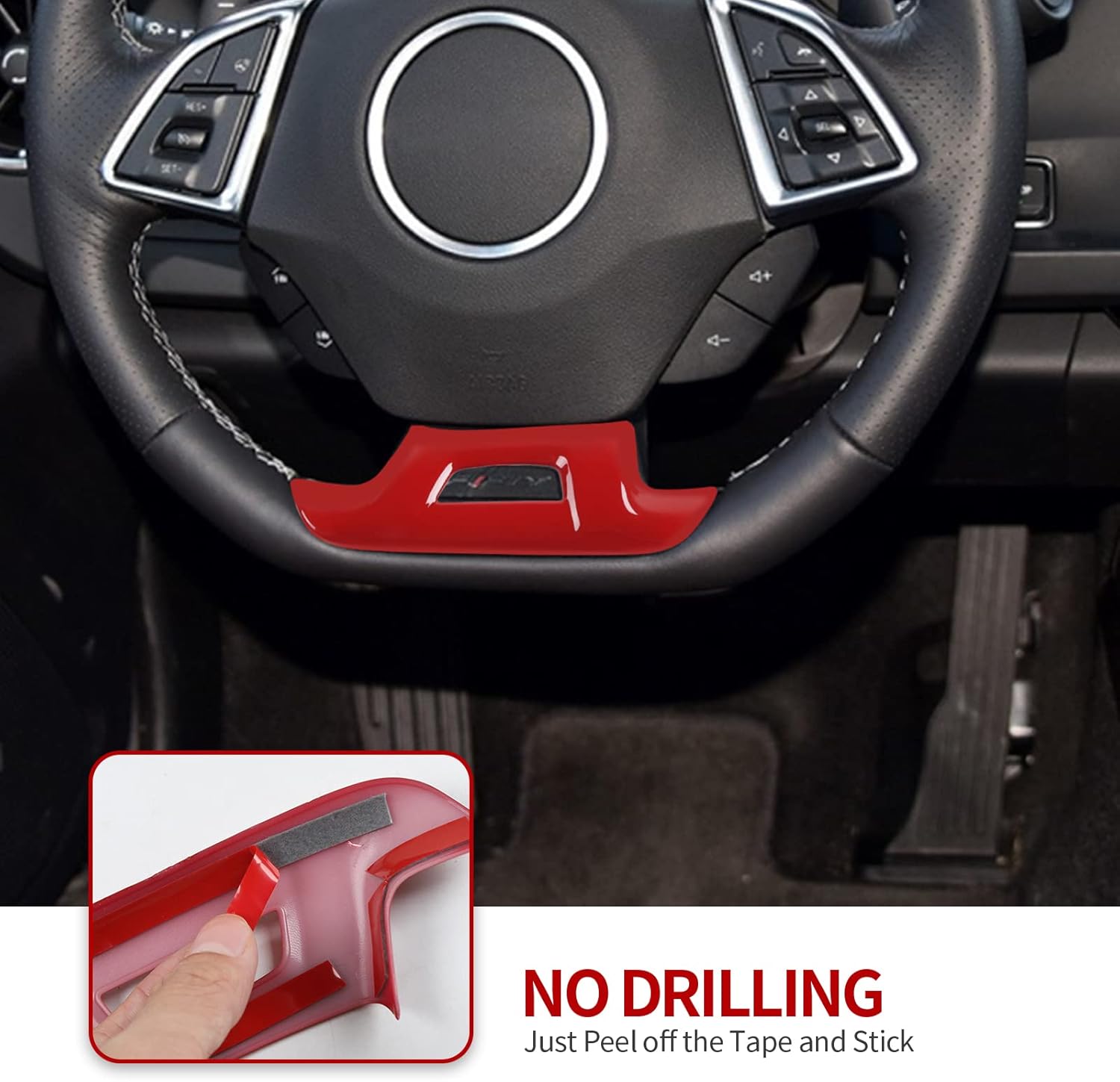 CheroCar Cubierta decorativa para volante Chevrolet Camaro Accesorios interiores para Chevrolet Camaro 2017-2022 (rojo)