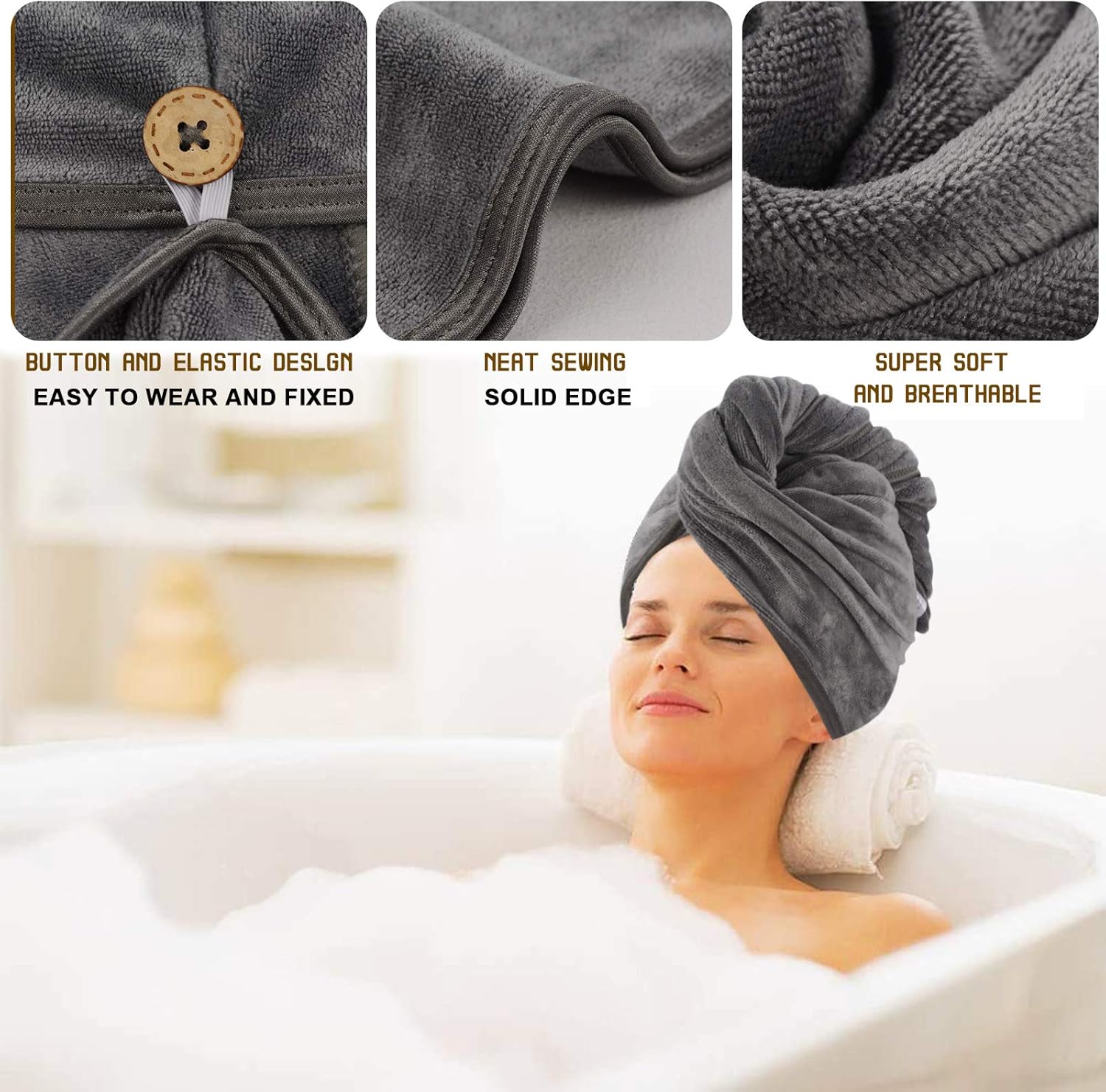 KinHwa Toalla de microfibra para el cabello, súper absorbente, de 28 x 12 pulgadas, toalla grande para cabello seco para mujeres, cabello húmedo