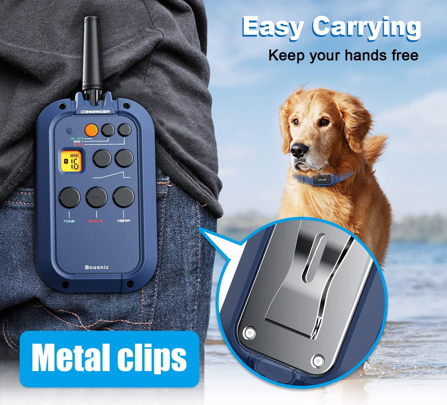 Bousnic Collar de choque para perro con control remoto, collar de entrenamiento electrónico de  milla para perros medianos y grandes, collar E