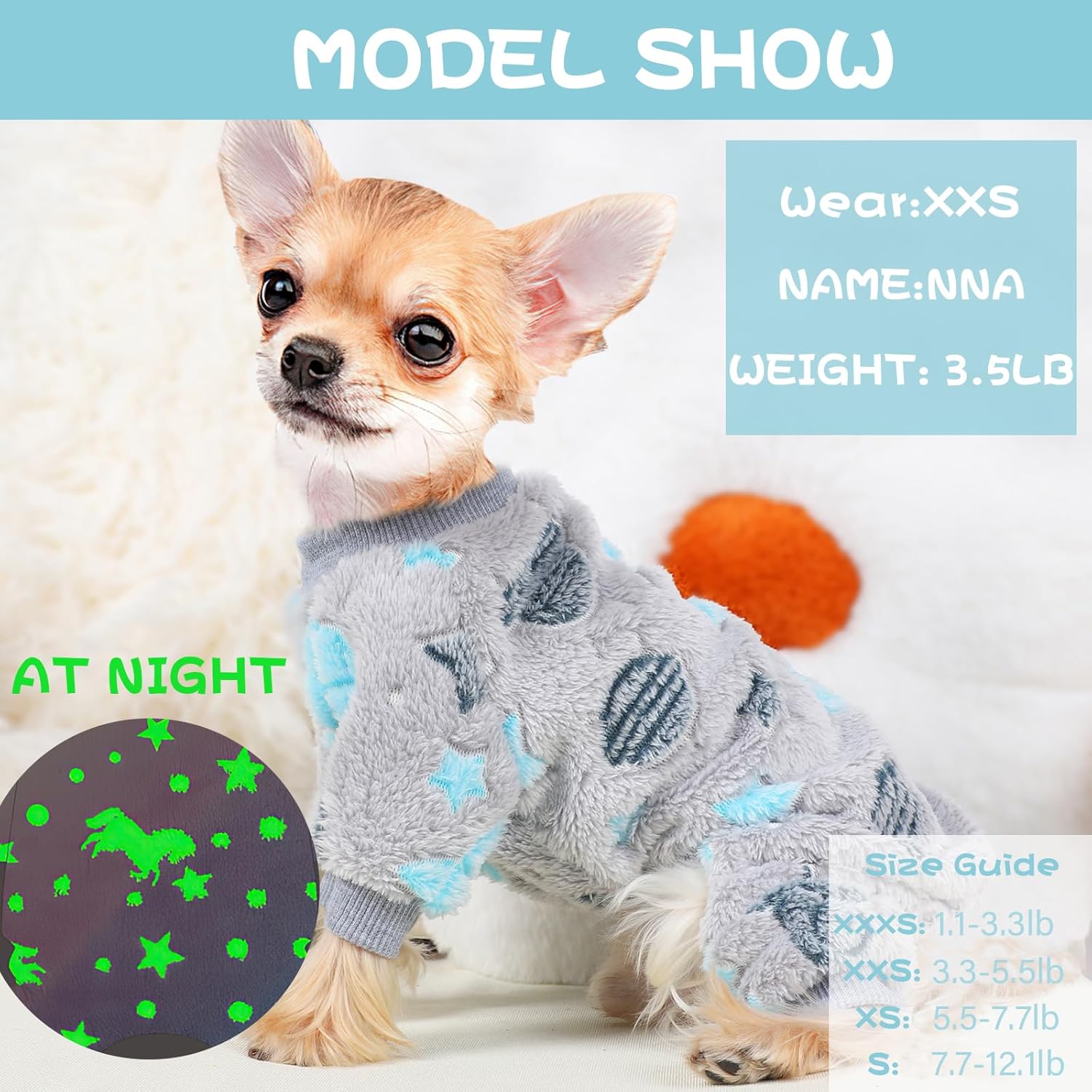 Ropa para perros pequeños, suéter para perros pequeños que brilla en la oscuridad, suéter para perro pequeño de unicornio teñido anudado, material