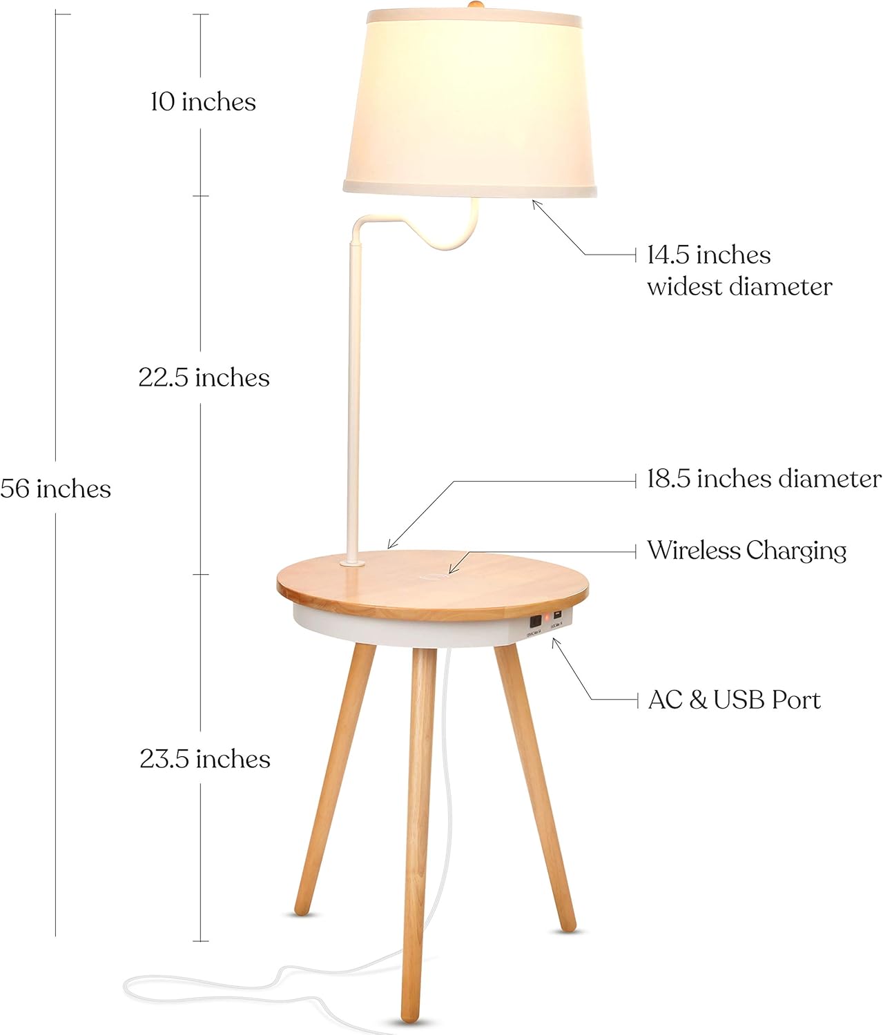 Brightech Owen – Combo de mesa y lámpara con bombilla LED, lámpara de escritorio con puerto USB, lámpara de lectura de noche, mesa auxiliar moderna