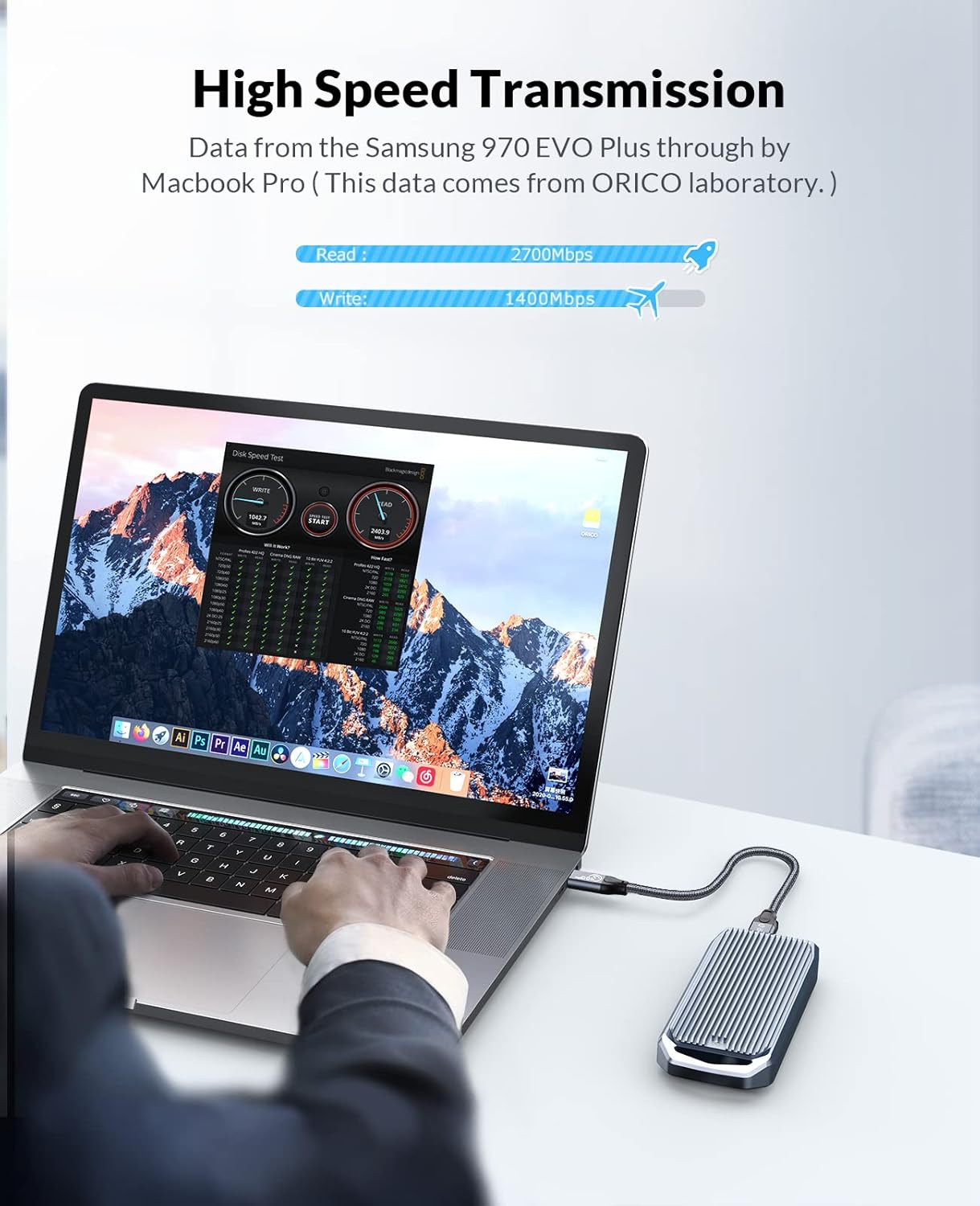 ORICO Carcasa M.2 para SSD NVMe, USB4.0 de 40 Gbps tipo C a M Key B+M Key 2280 Carcasa externa de aluminio compatible con Thunderbolt 34