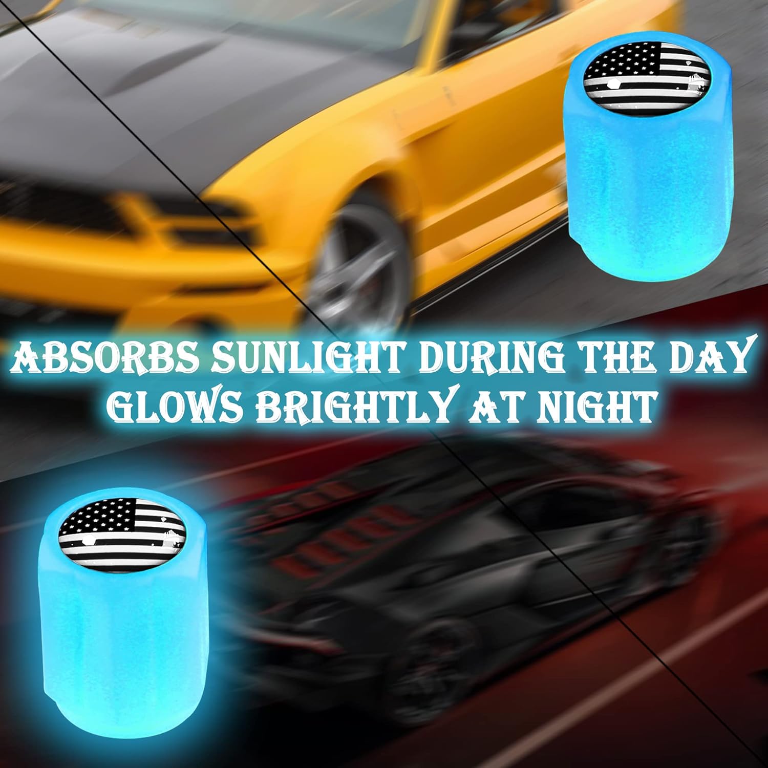 Tapón de válvula de neumático luminoso con bandera estadounidense para automóvil, accesorios para tapones de neumáticos de automóvil, paquete de 8,